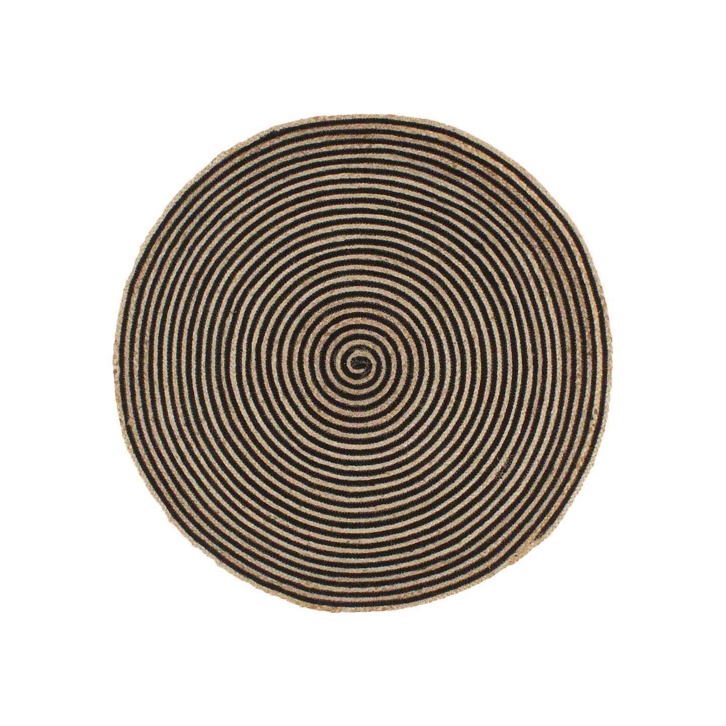 Tapis fait à la main Jute avec design de spirale Noir 90 cm