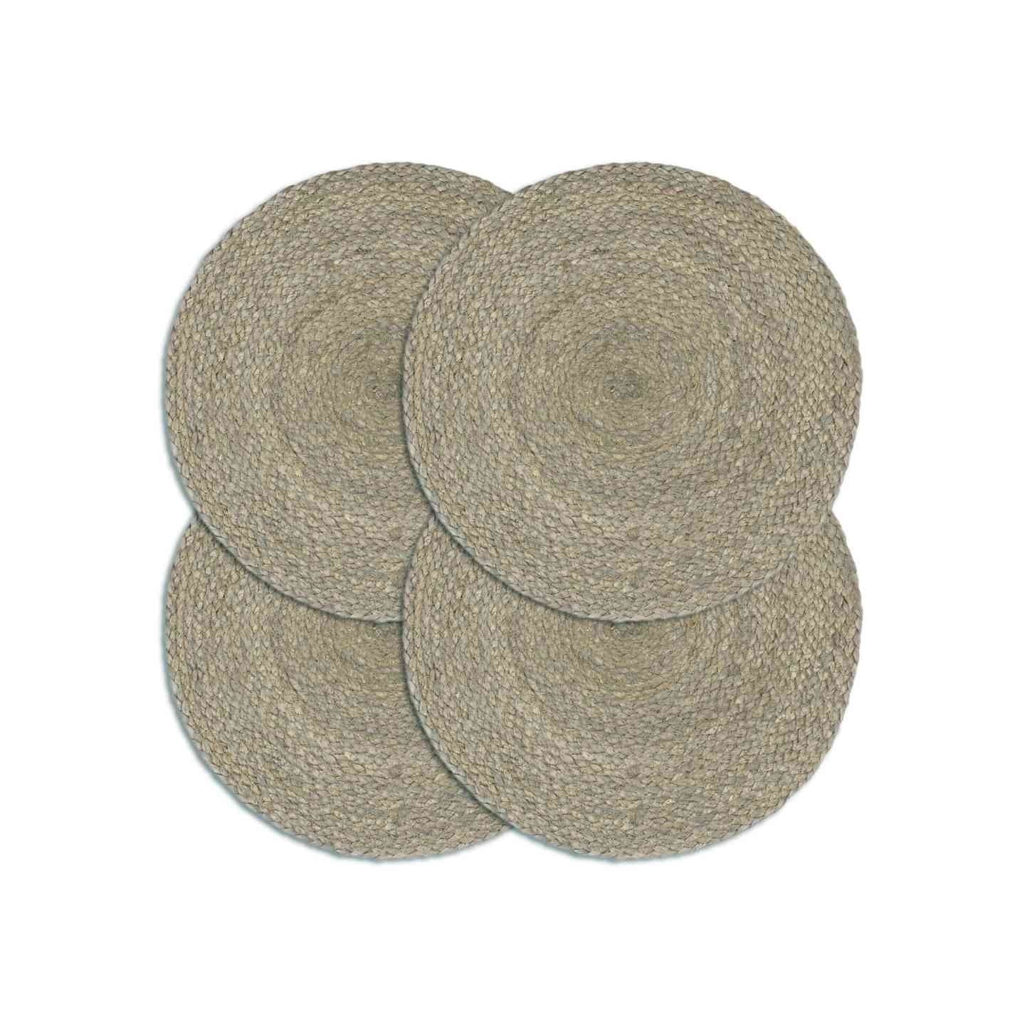 Napperons 4 pcs Gris Plain 38 cm Rond Jute