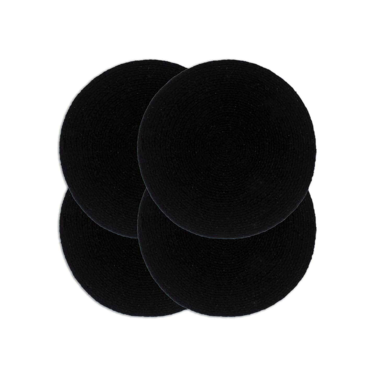 Napperons 4 pcs Noir Plain 38 cm Rond Coton