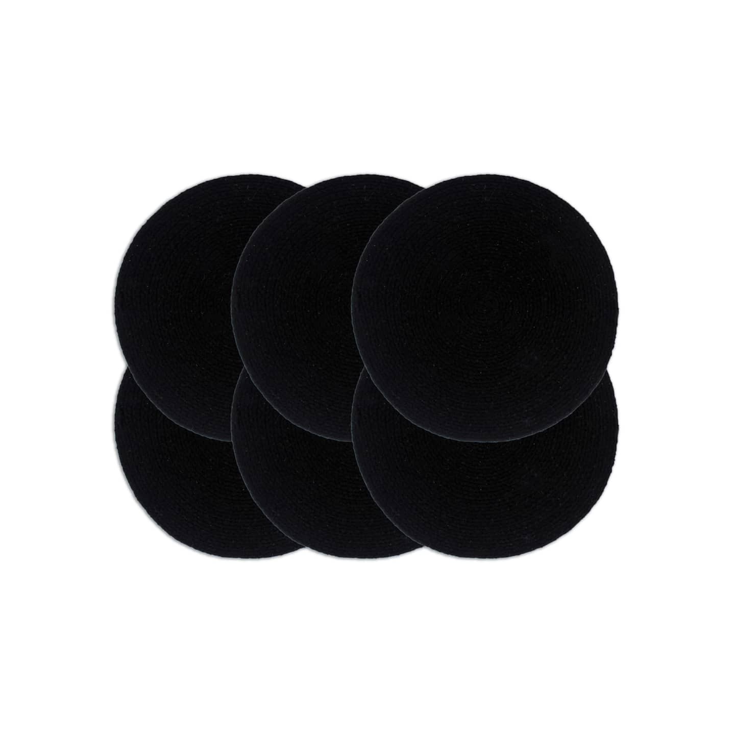 Napperons 6 pcs Noir Plain 38 cm Rond Coton