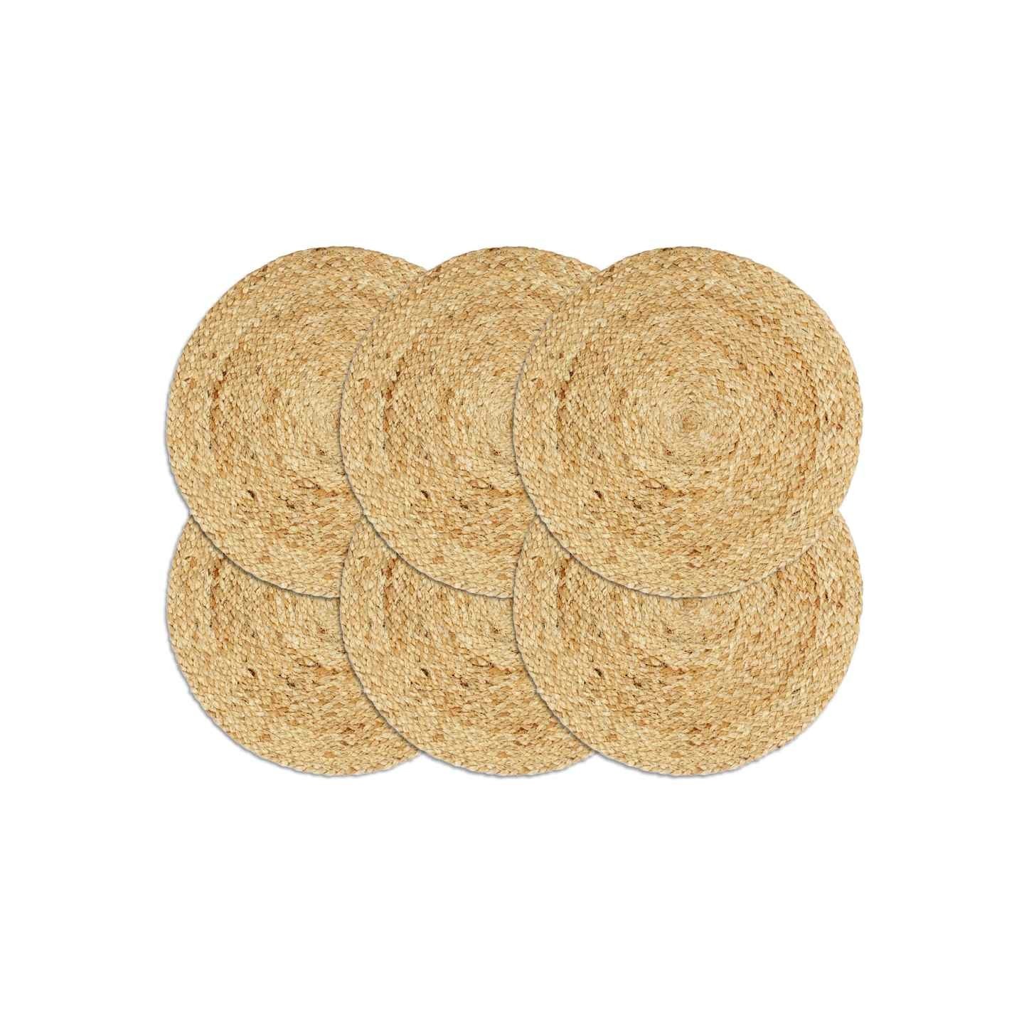 Napperons 6 pcs Naturel Plain 38 cm Rond Jute