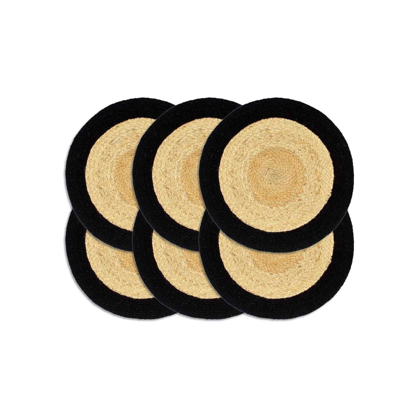 Napperons 6 pcs Naturel et noir 38 cm Jute et coton
