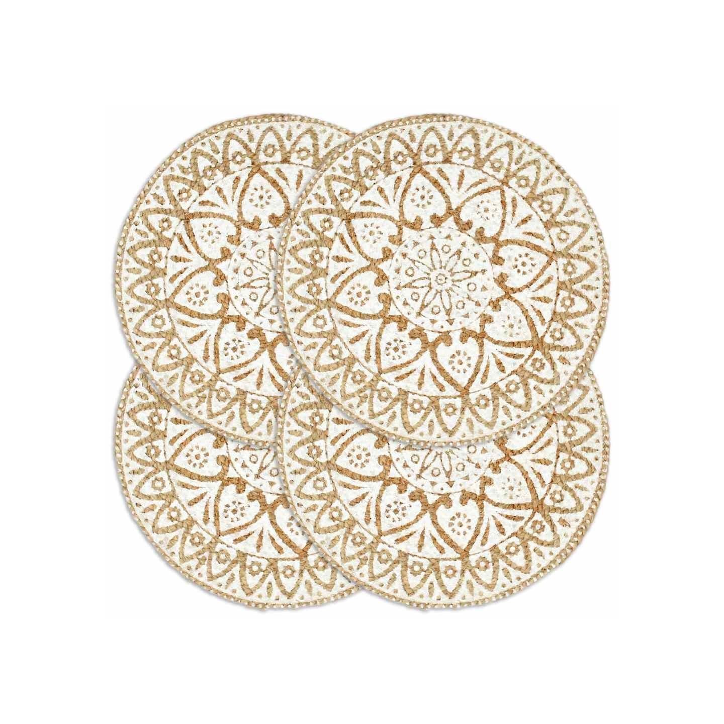 Napperons 4 pcs Blanc 38 cm Rond Jute