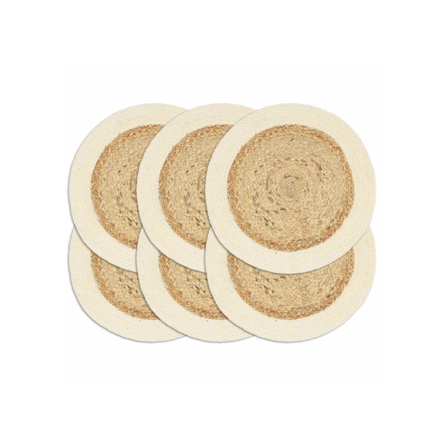 Napperons 6 pcs Naturel Plain 38 cm Rond Jute et coton