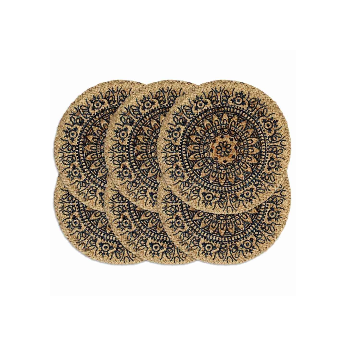Napperons 6 pcs Bleu foncé 38 cm Rond Jute
