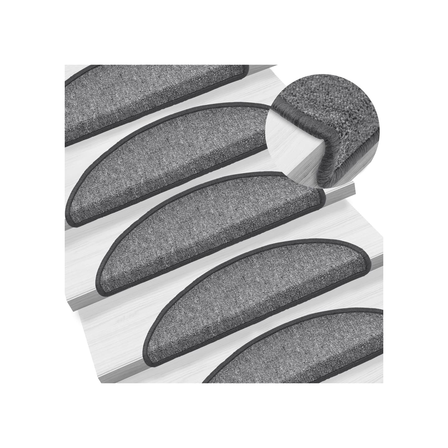Tapis d'escalier 15 pièces 56 x 17 x 3 cm Gris foncé Demi-rond