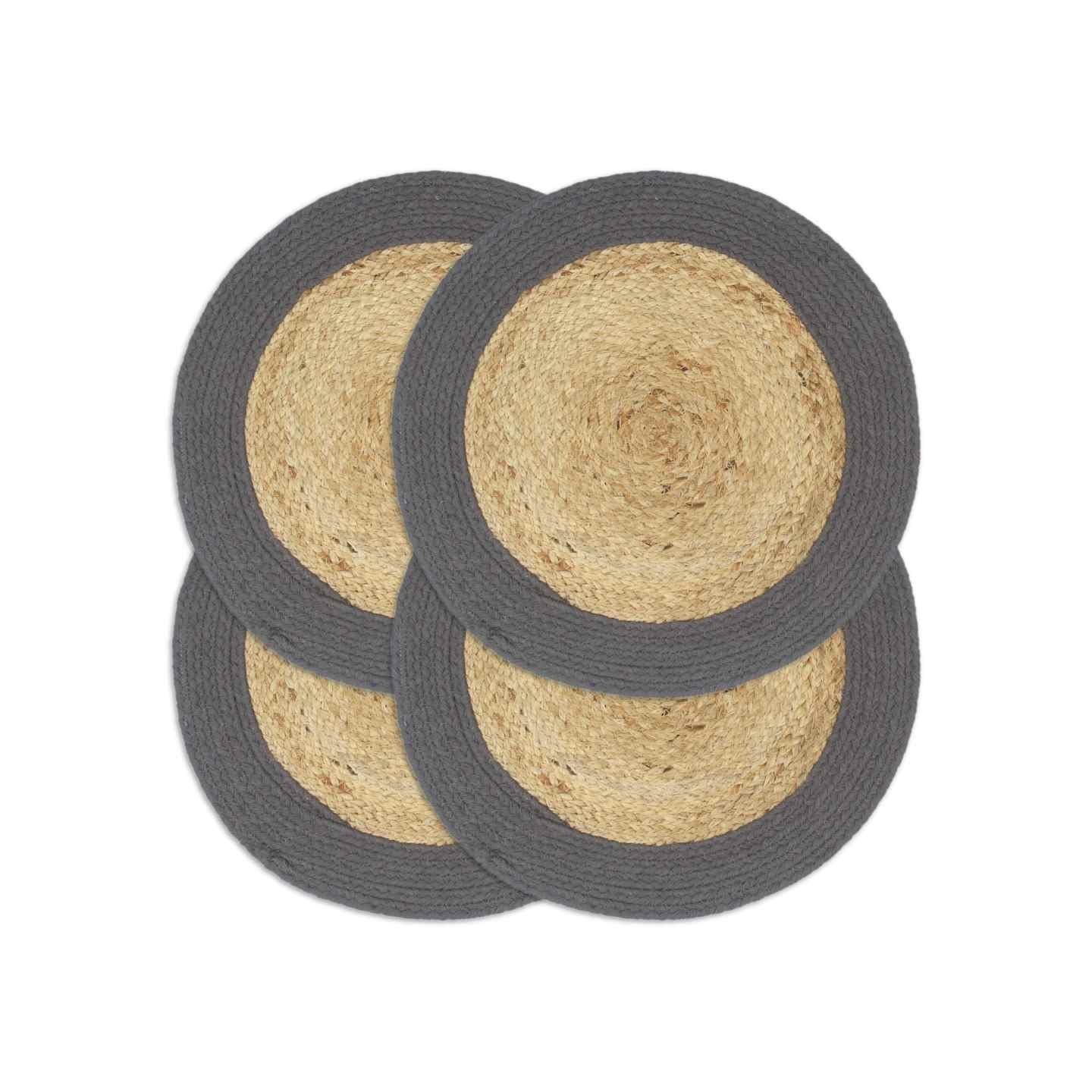 Napperons 4 pcs Naturel et anthracite 38 cm Jute et coton