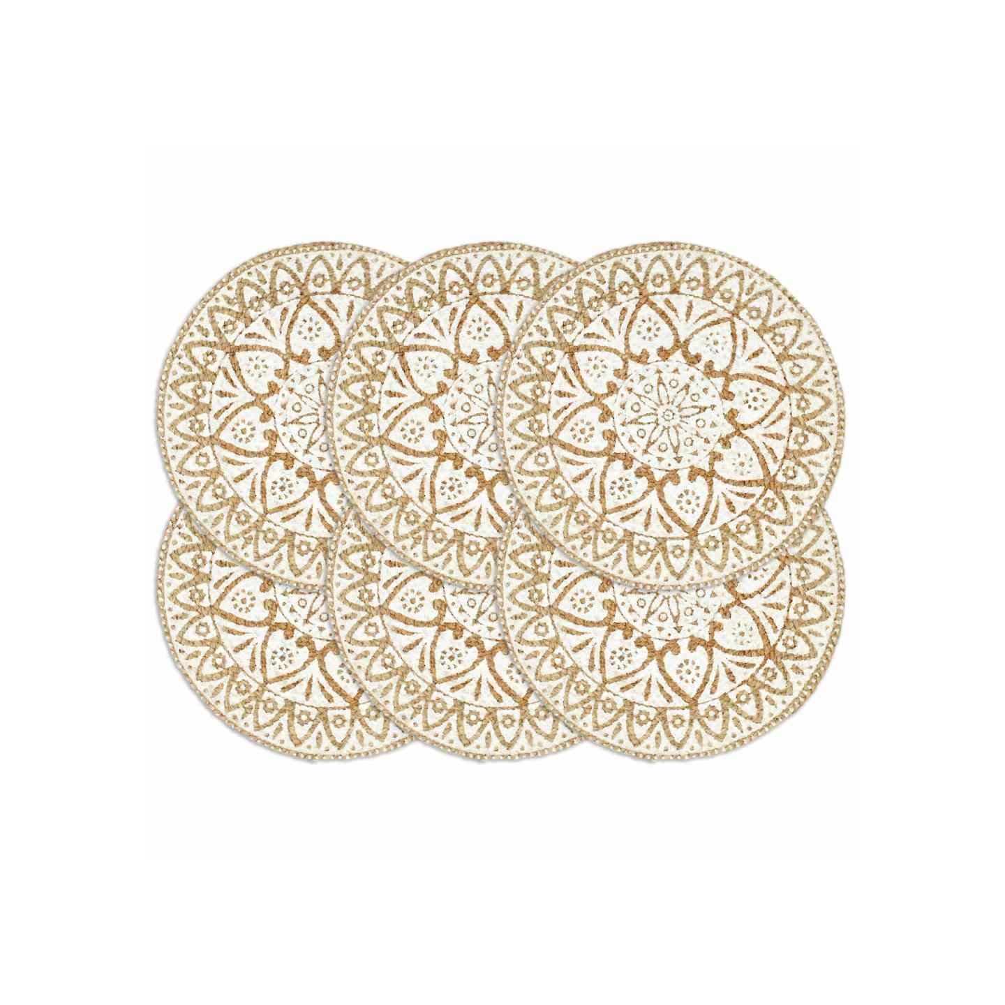 Napperons 6 pcs Blanc 38 cm Rond Jute