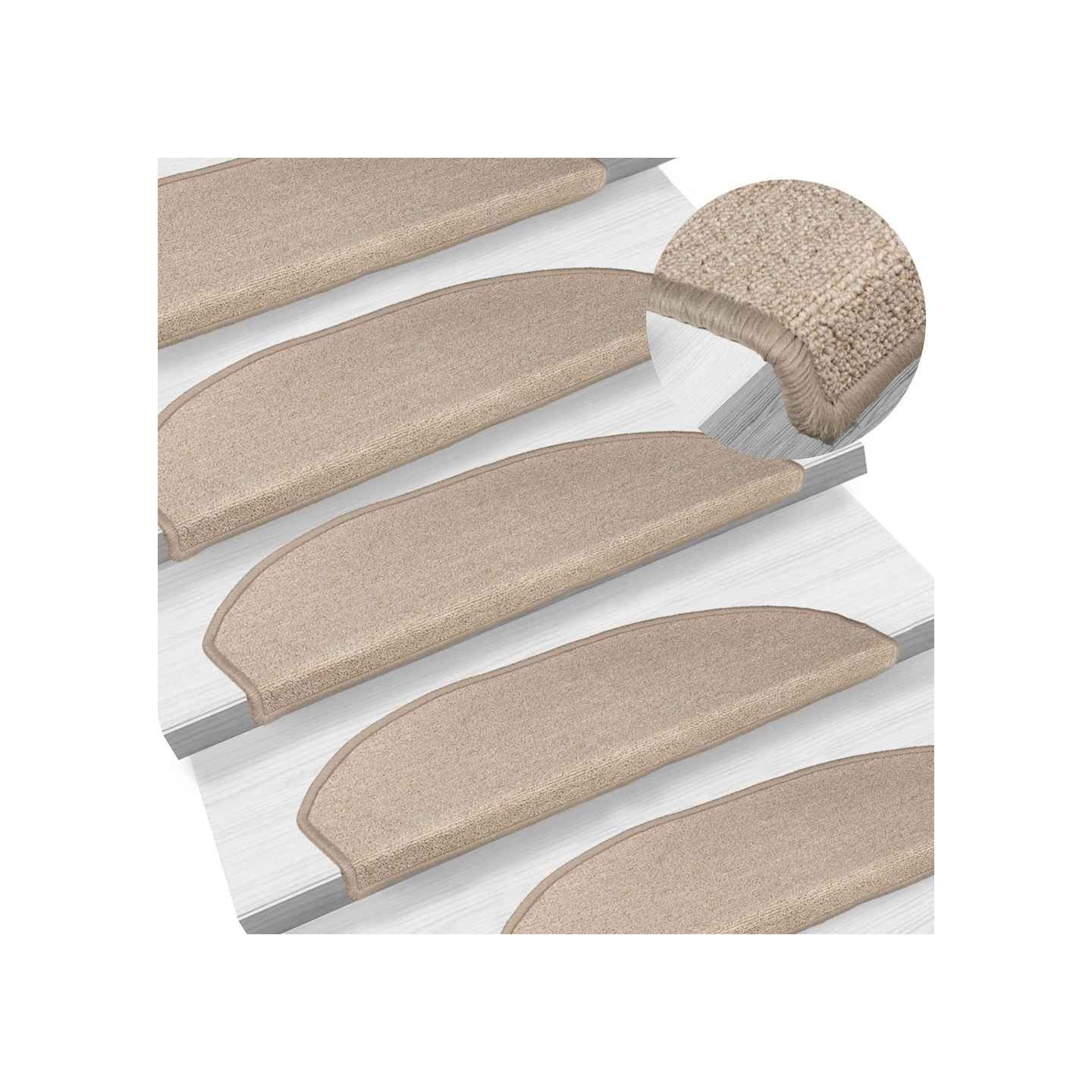 Tapis d'escalier 15 pièces 56 x 17 x 3 cm Taupe Demi-rond