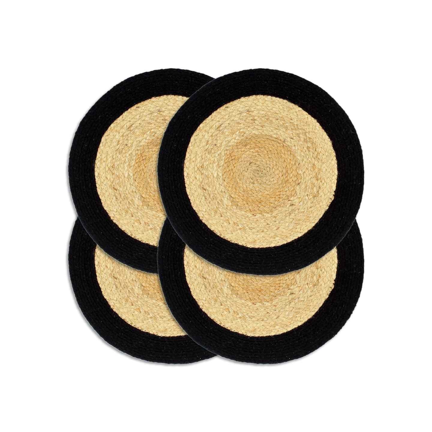 Napperons 4 pcs Naturel et noir 38 cm Jute et coton