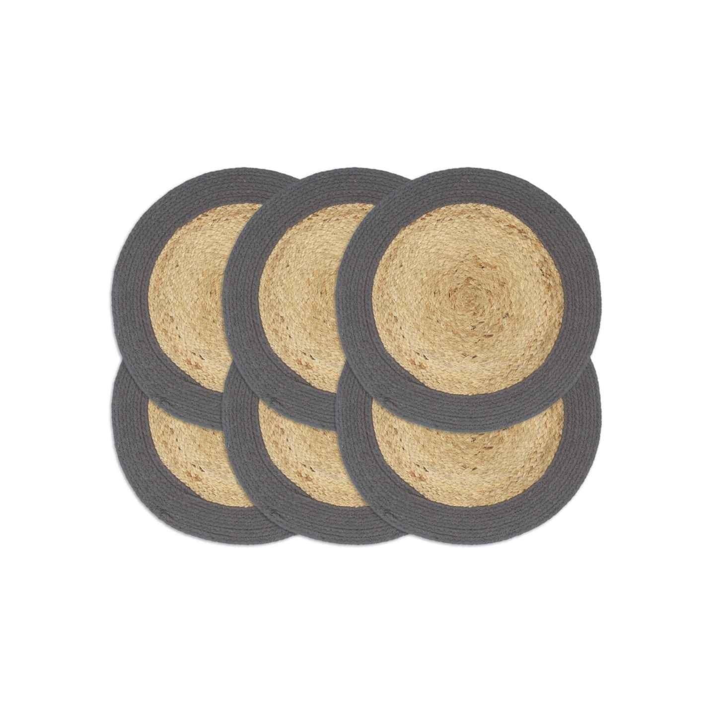 Napperons 6 pcs Naturel et anthracite 38 cm Jute et coton