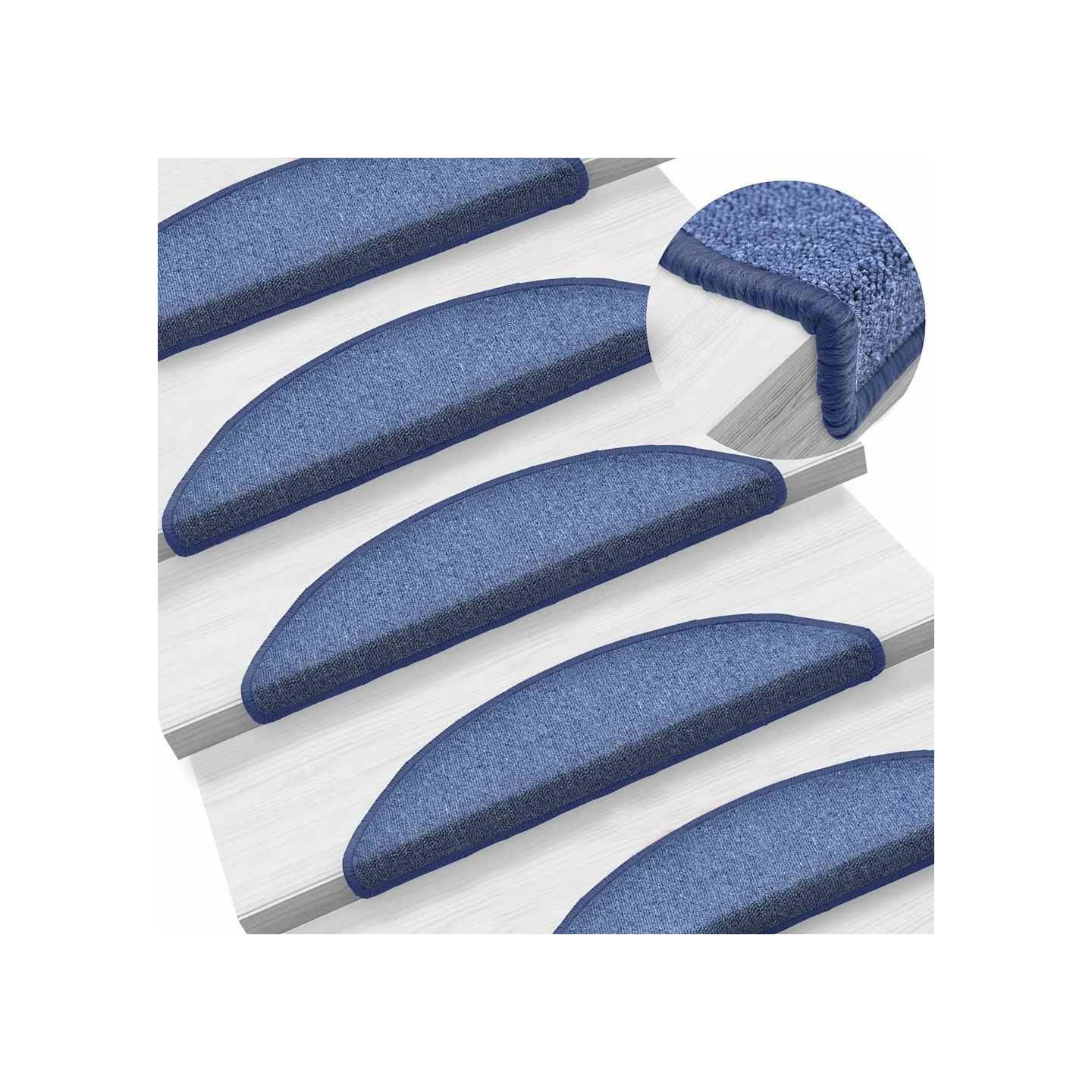 Tapis d'escalier 15 pièces 56 x 17 x 3 cm Bleu Demi-rond