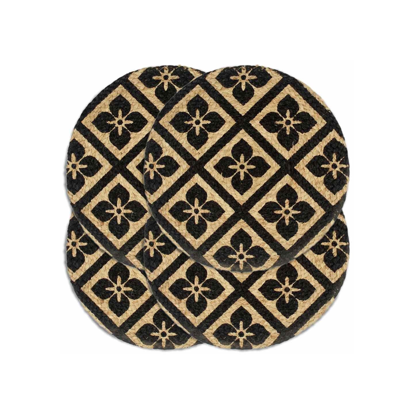 Napperons 4 pcs Noir 38 cm Rond Jute
