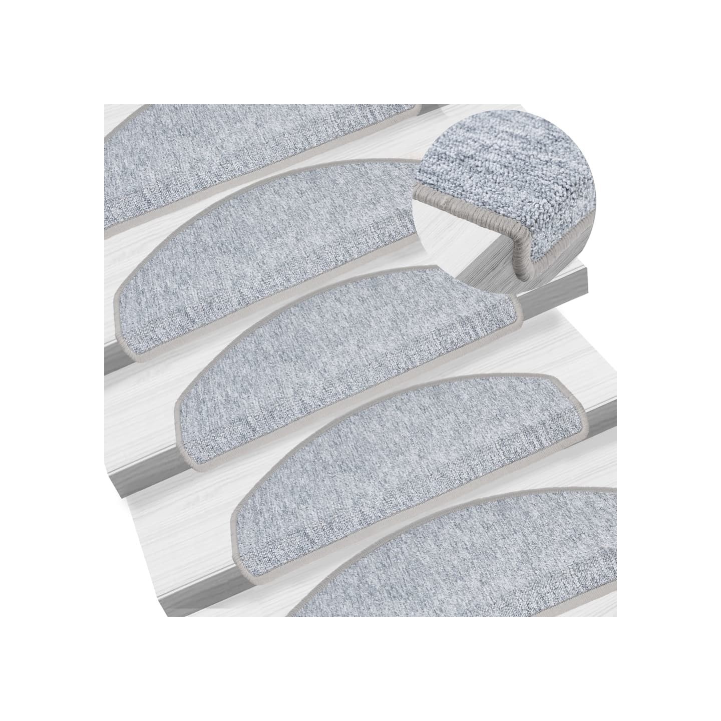 Tapis d'escalier 15 pièces 65 x 24 x 4 cm Gris clair Demi-rond Grand