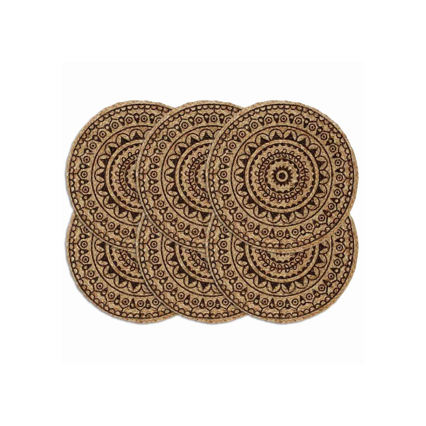 Napperons 6 pcs Marron foncé 38 cm Rond Jute