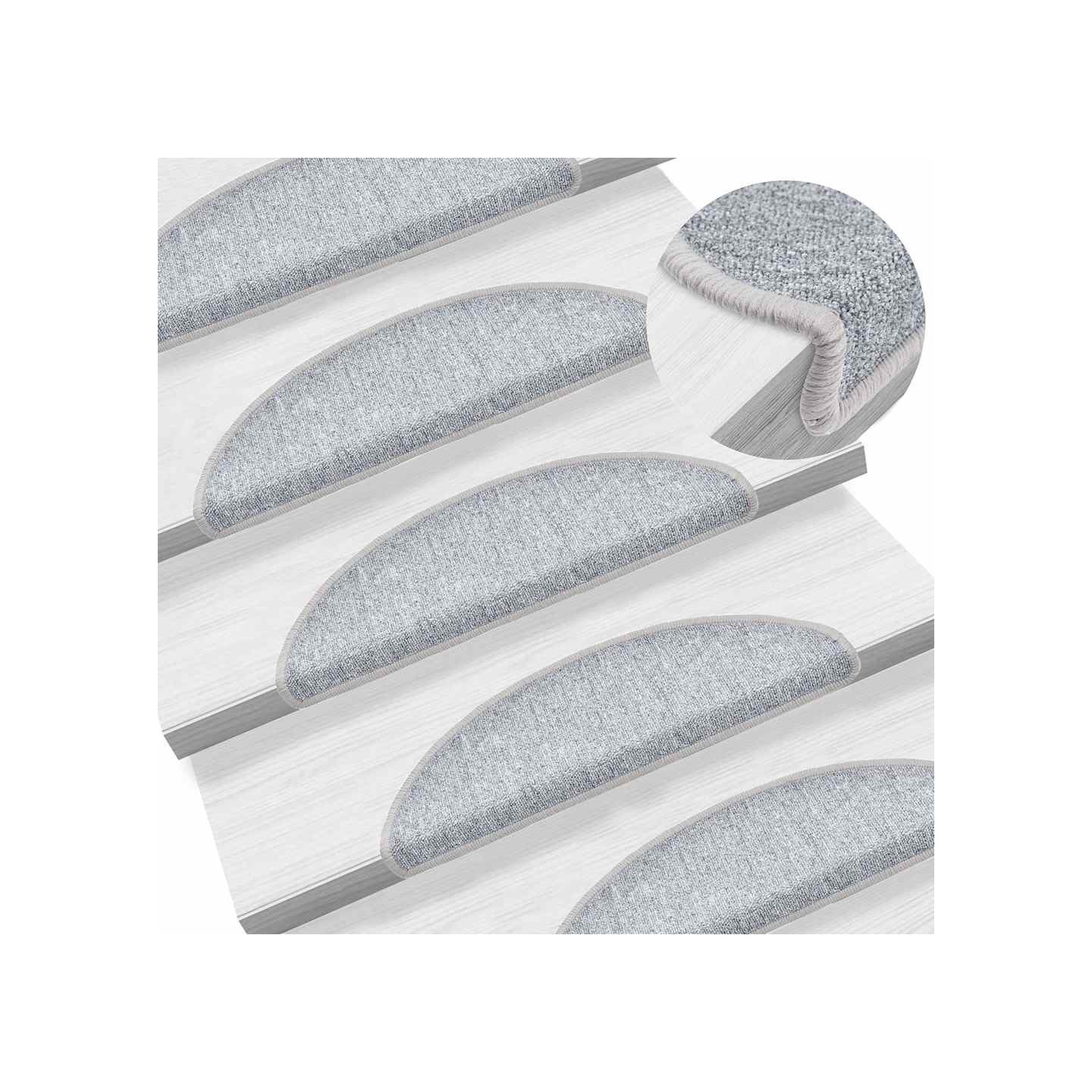 Tapis d'escalier 15 pièces 56 x 17 x 3 cm Gris clair Demi-rond