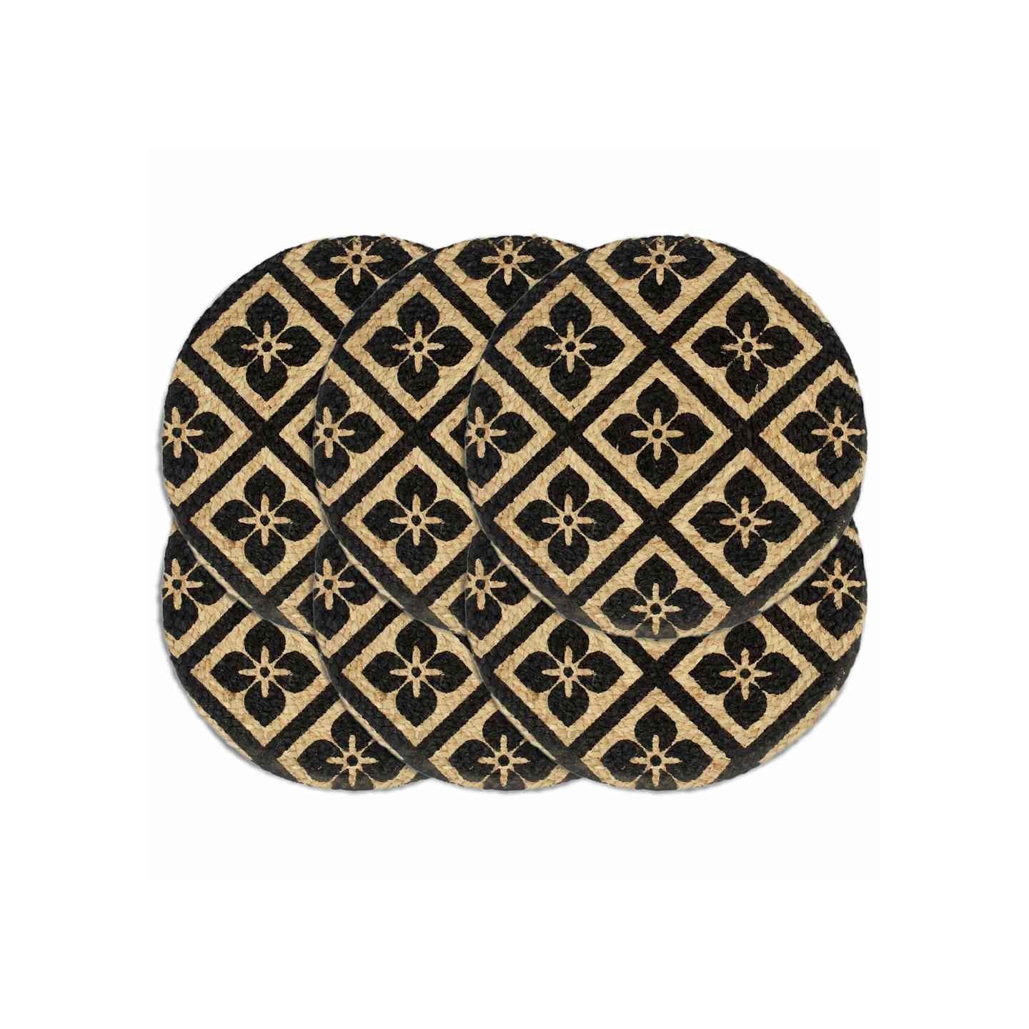Napperons 6 pcs Noir 38 cm Rond Jute