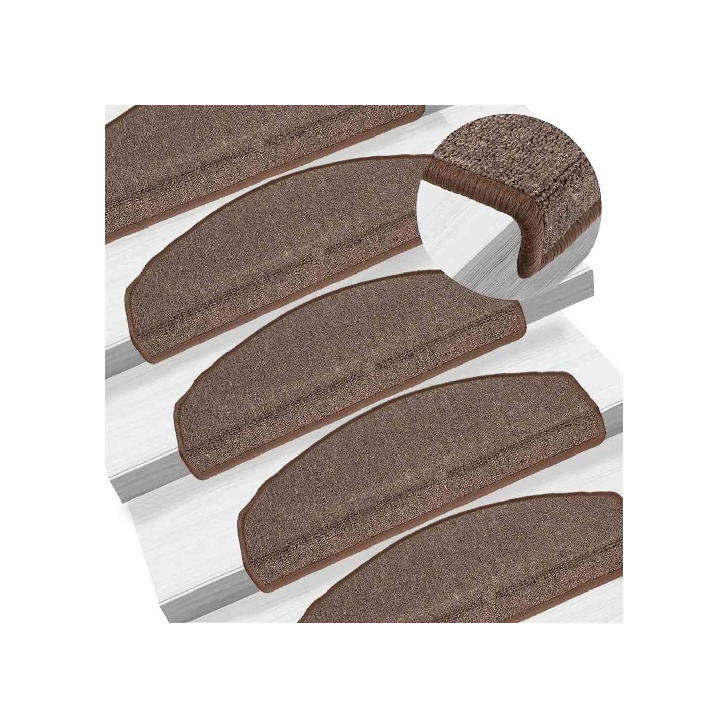 Tapis d'escalier 15 pièces 65 x 24 x 4 cm Marron café Demi-rond Grand