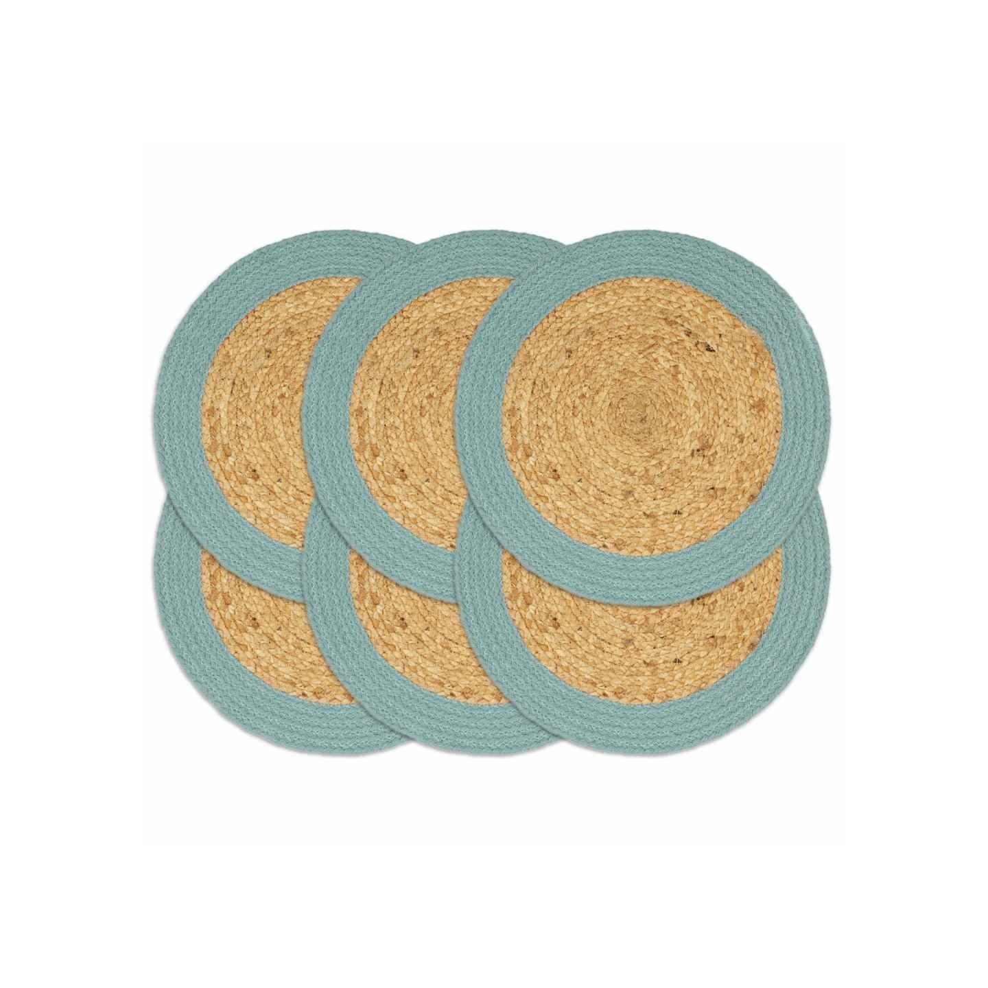 Napperons 6 pcs Naturel et vert 38 cm Jute et coton