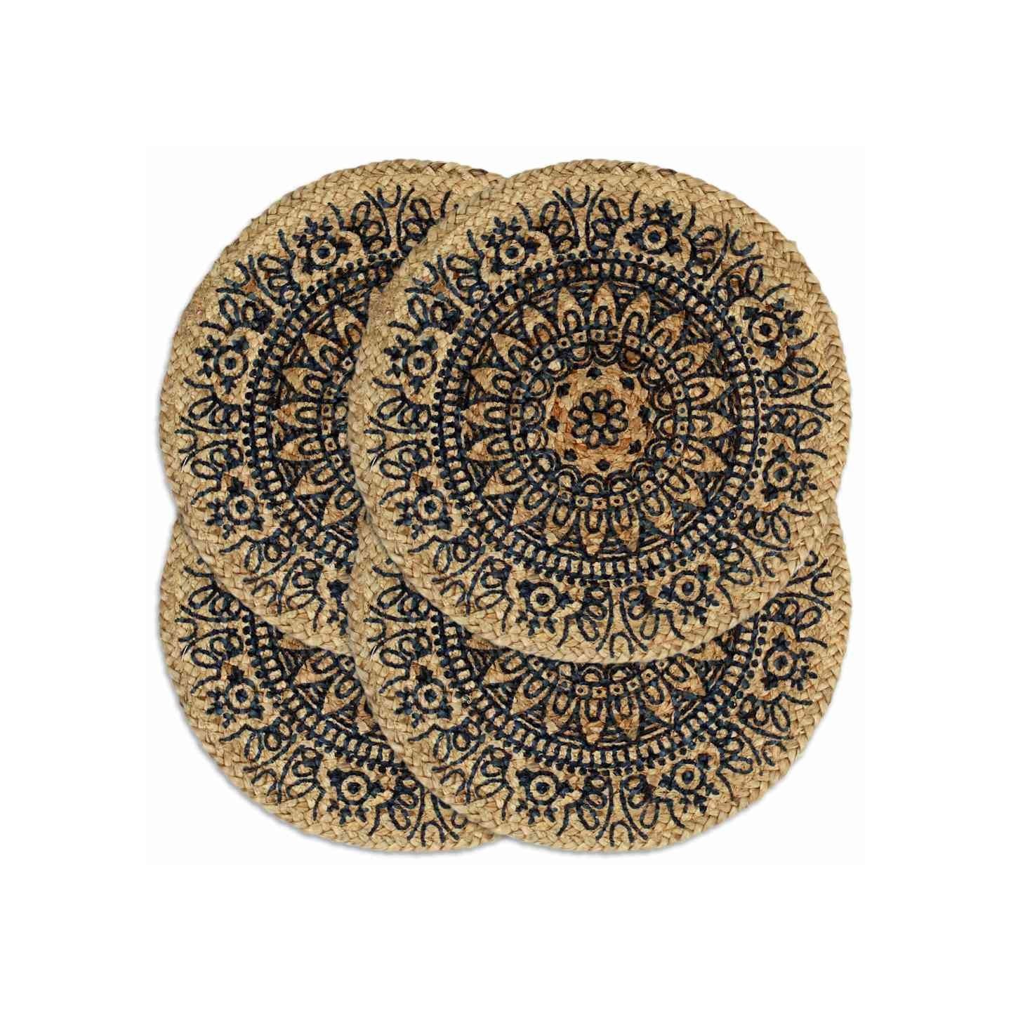 Napperons 4 pcs Bleu foncé 38 cm Rond Jute
