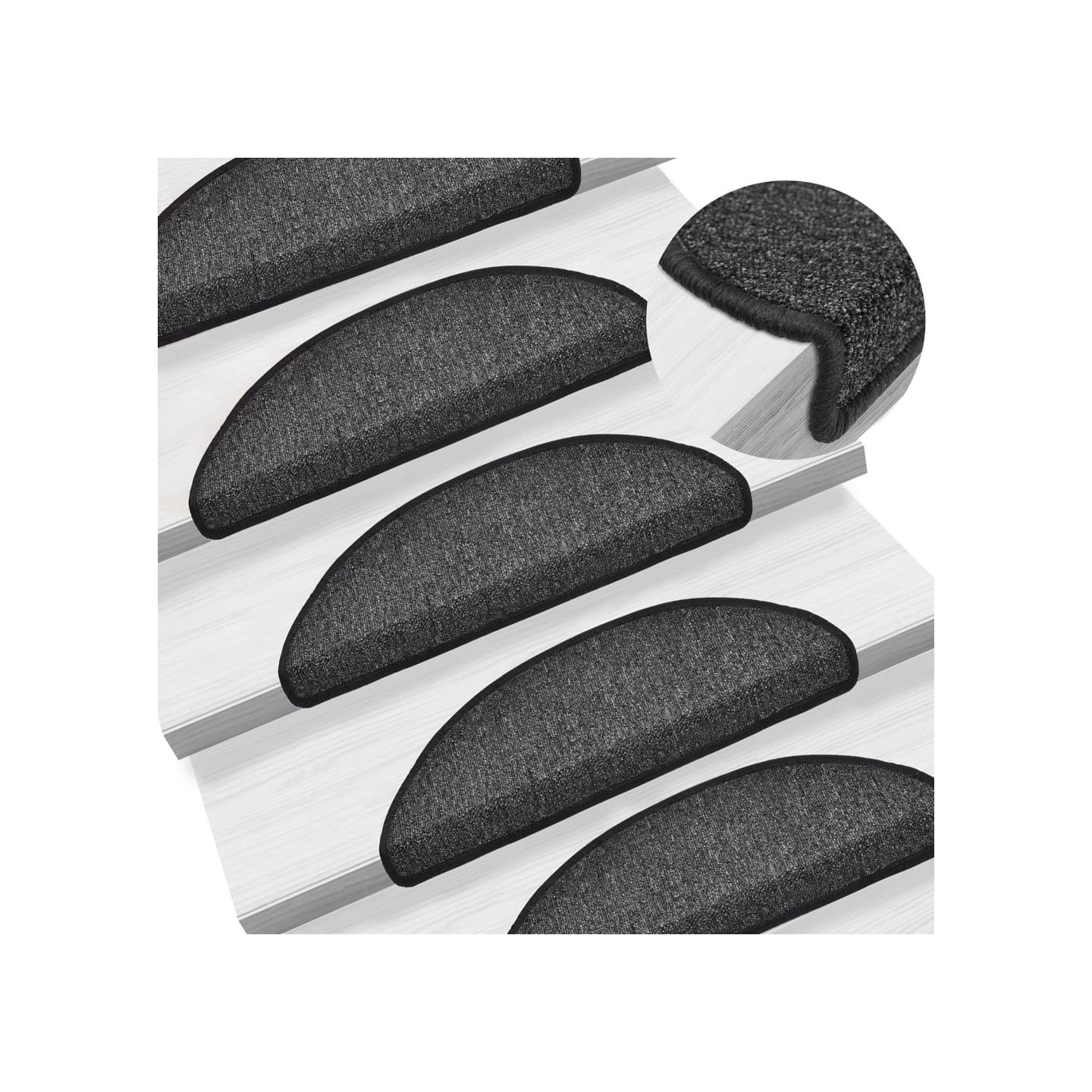 Tapis d'escalier 15 pièces 56 x 17 x 3 cm Anthracite Demi-rond
