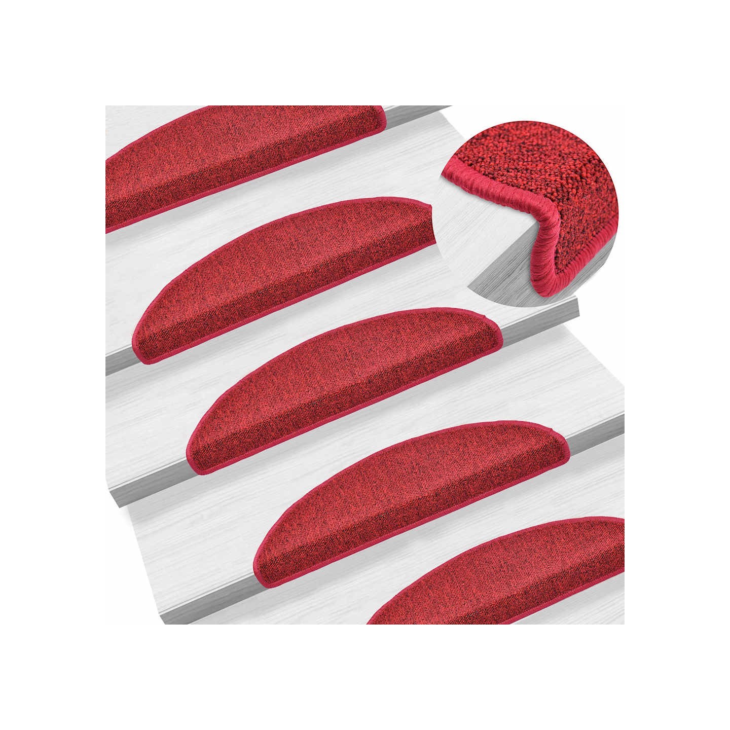 Tapis d'escalier 15 pièces 56 x 17 x 3 cm Rouge Demi-rond