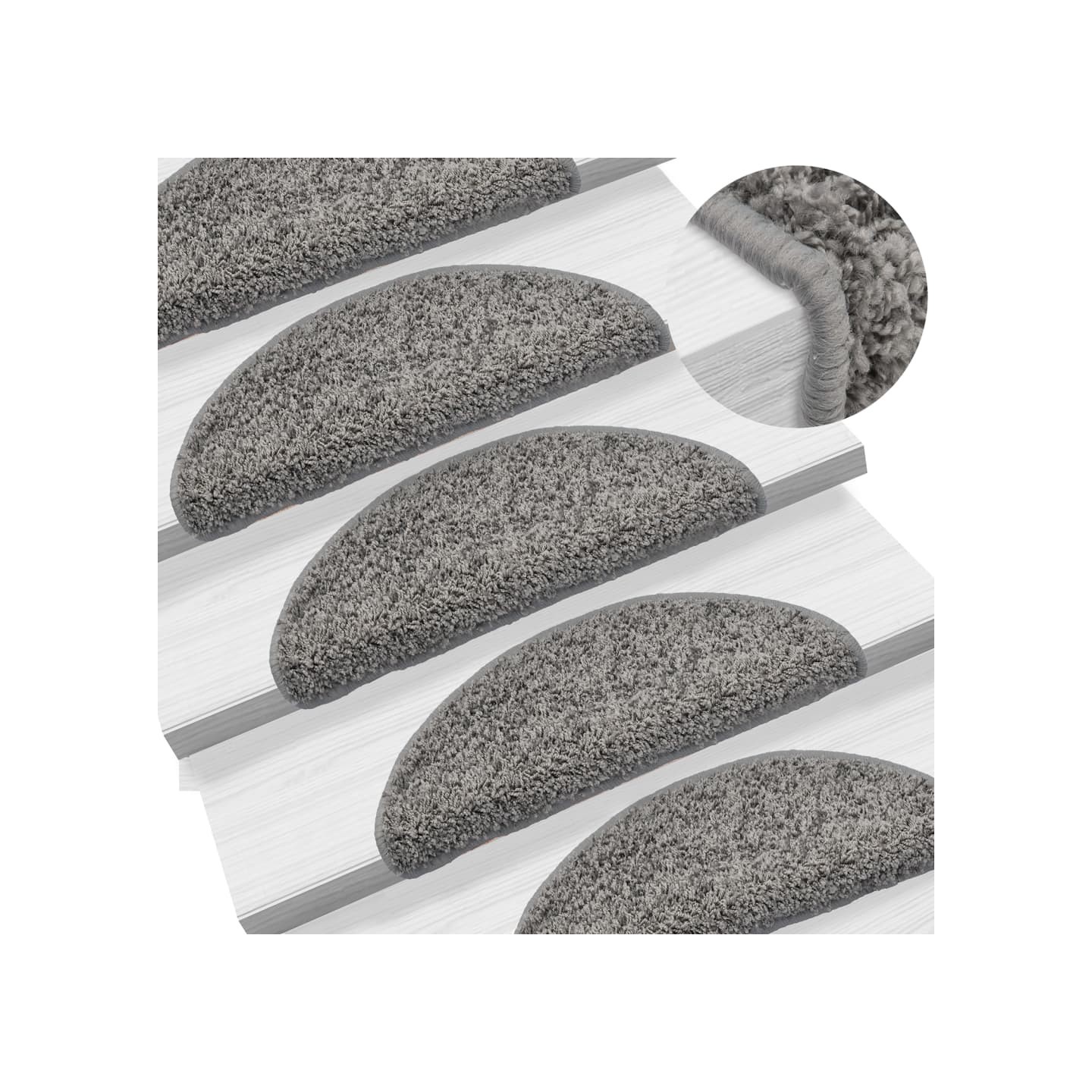 Tapis d'escalier 15 pièces 56 x 17 x 3 cm Gris Demi-rond