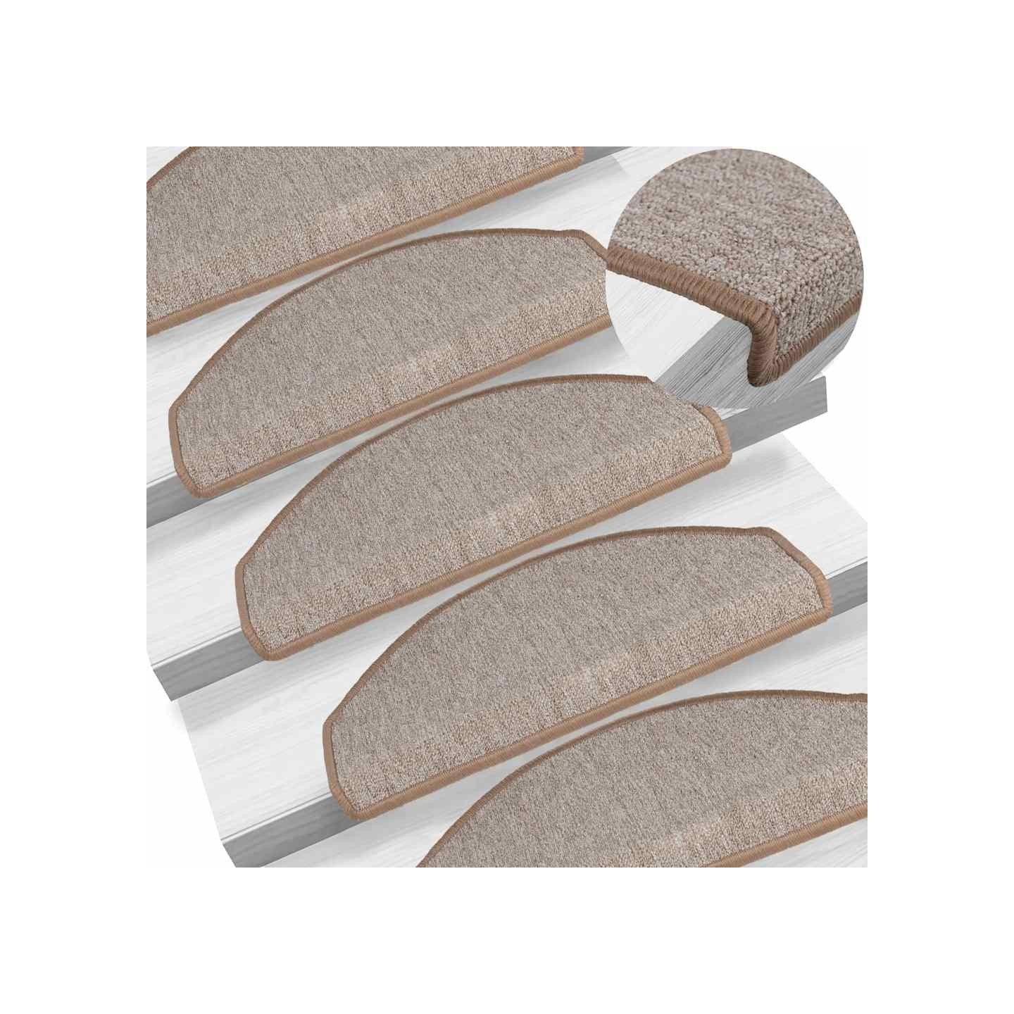 Tapis d'escalier 15 pièces 65 x 24 x 4 cm Marron clair Demi-rond Grand