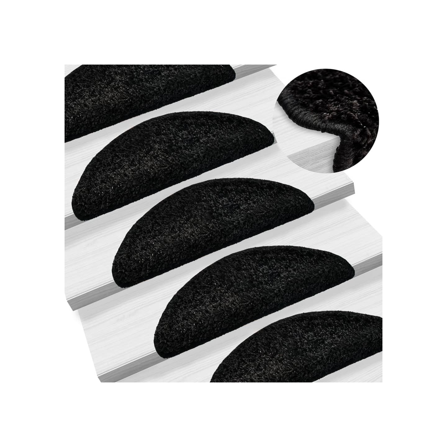 Tapis d'escalier 15 pièces 56 x 17 x 3 cm Noir Demi-rond