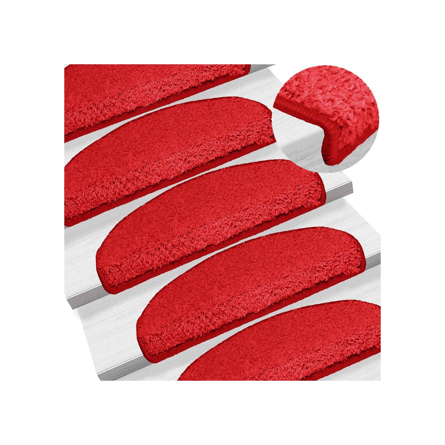 Tapis d'escalier 15 pièces 65 x 21 x 4 cm Rouge Demi-rond Grand