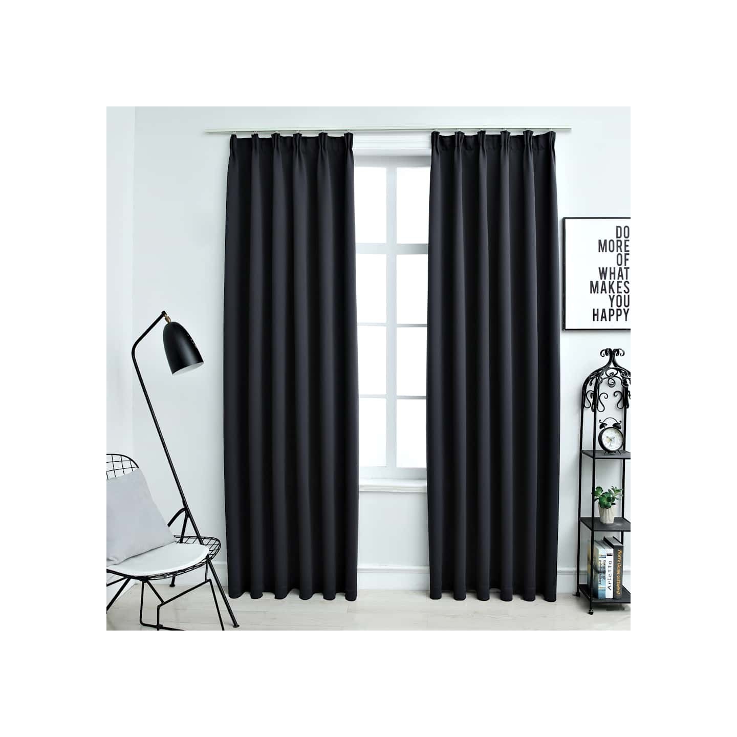 Rideaux occultants avec crochets 2 pcs Noir 140x175 cm