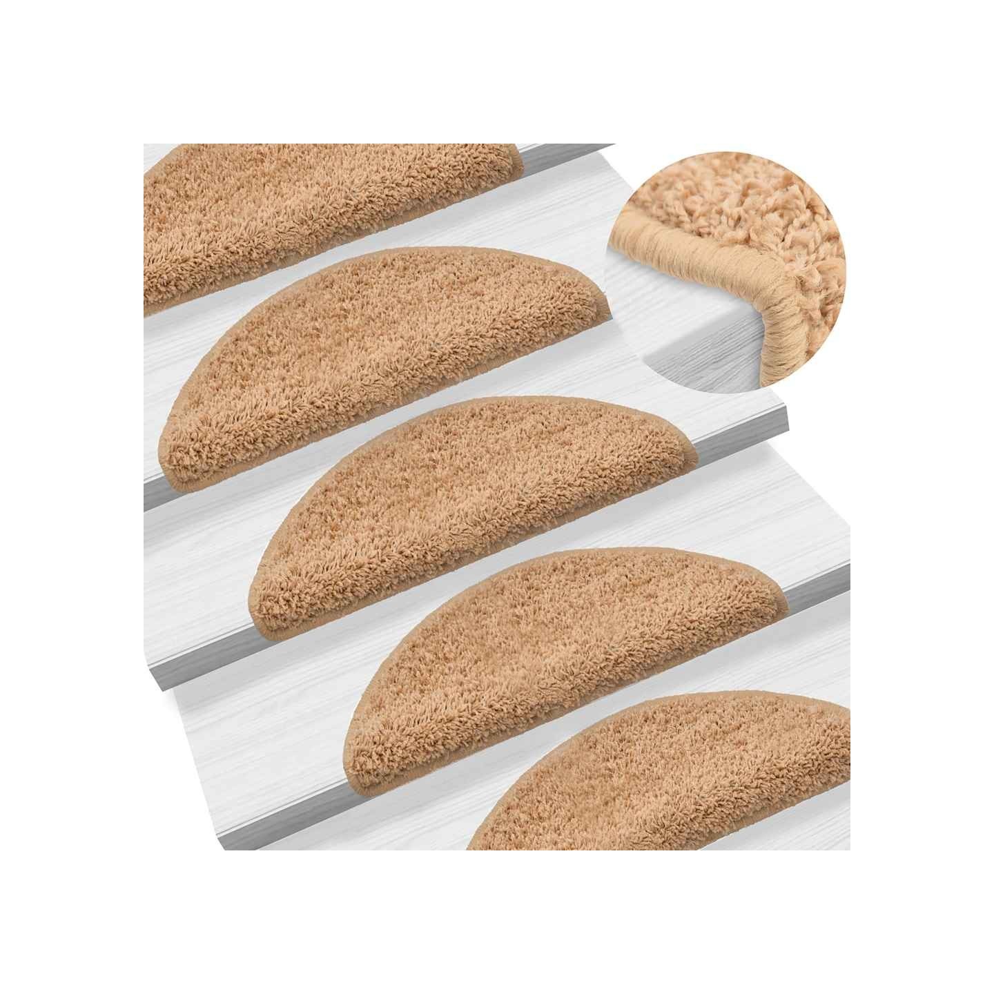 Tapis d'escalier 15 pièces 56 x 17 x 3 cm Beige Demi-rond