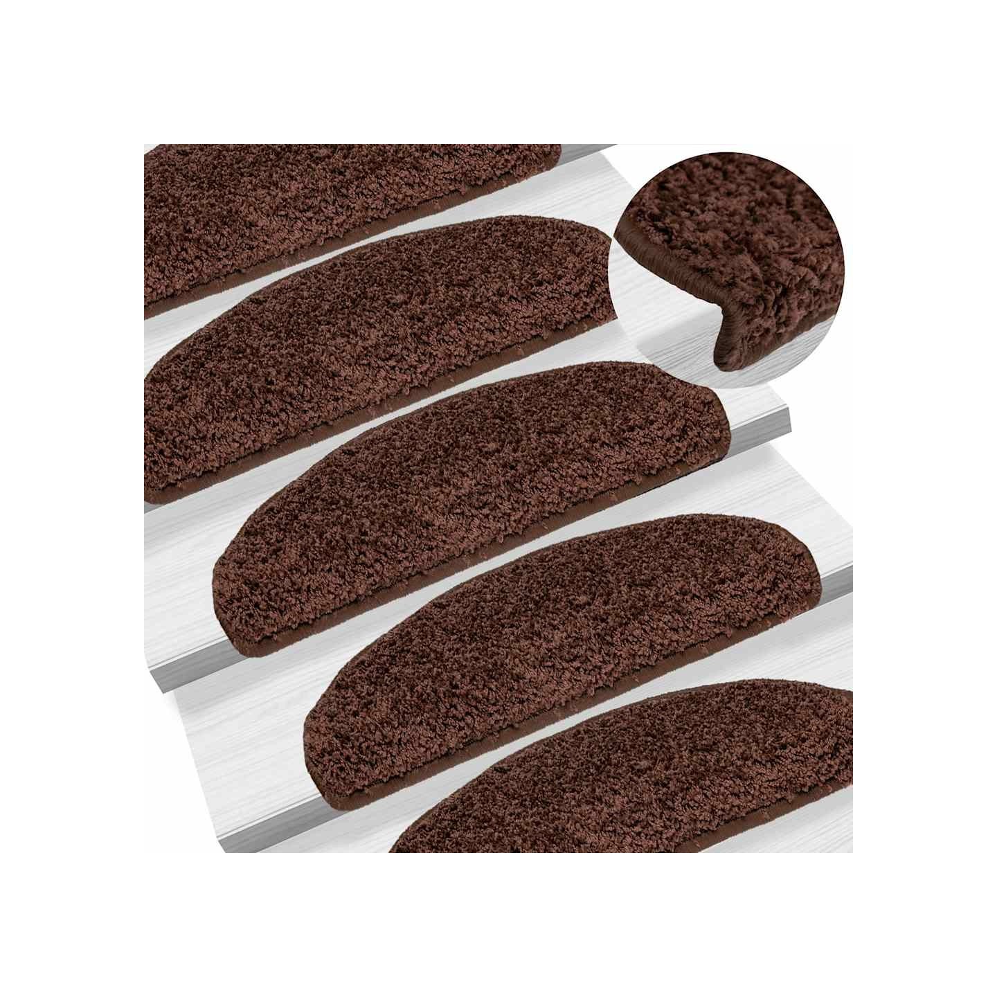 Tapis d'escalier 15 pièces 65 x 21 x 4 cm Marron Demi-rond Grand