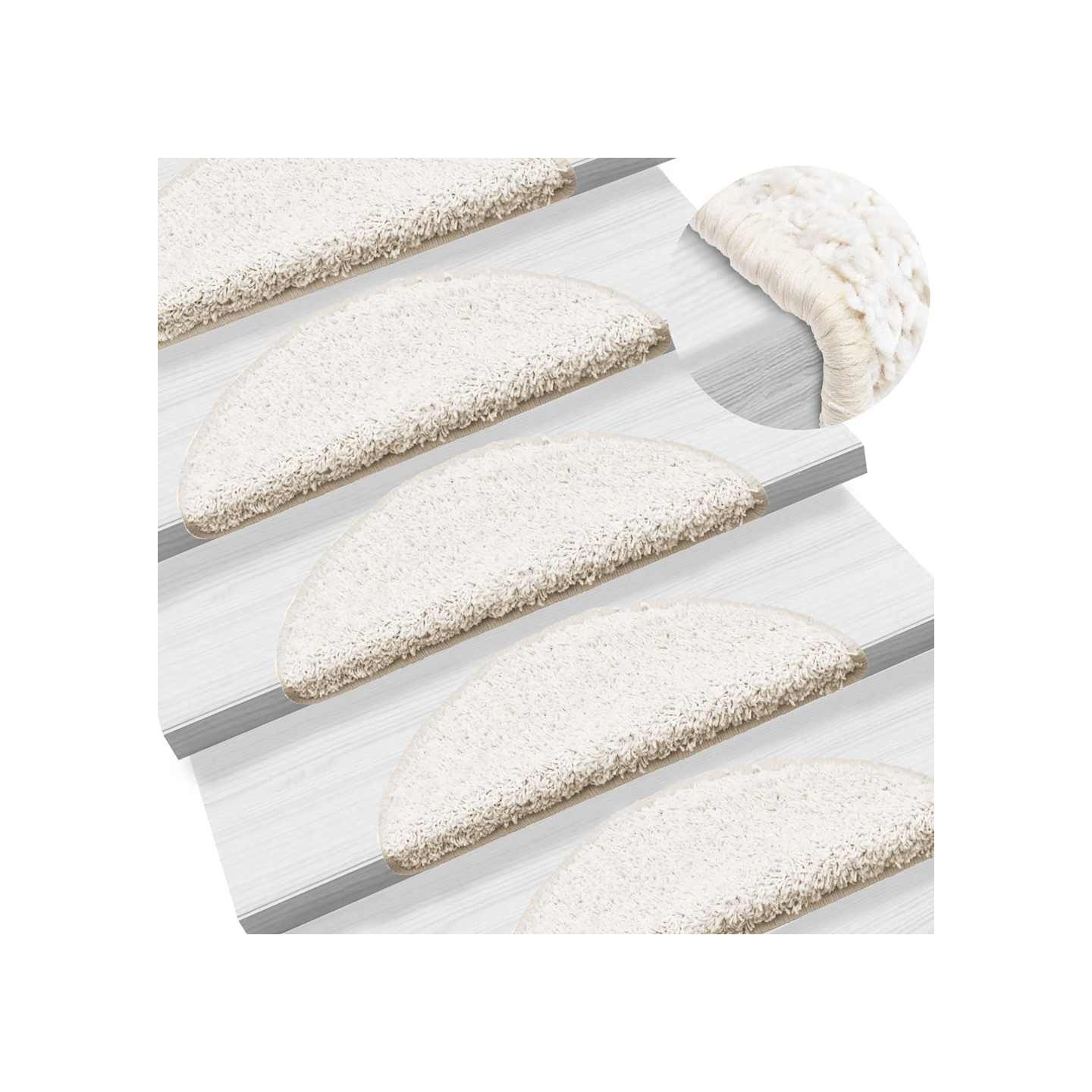 Tapis d'escalier 15 pièces 56 x 17 x 3 cm Blanc Demi-rond