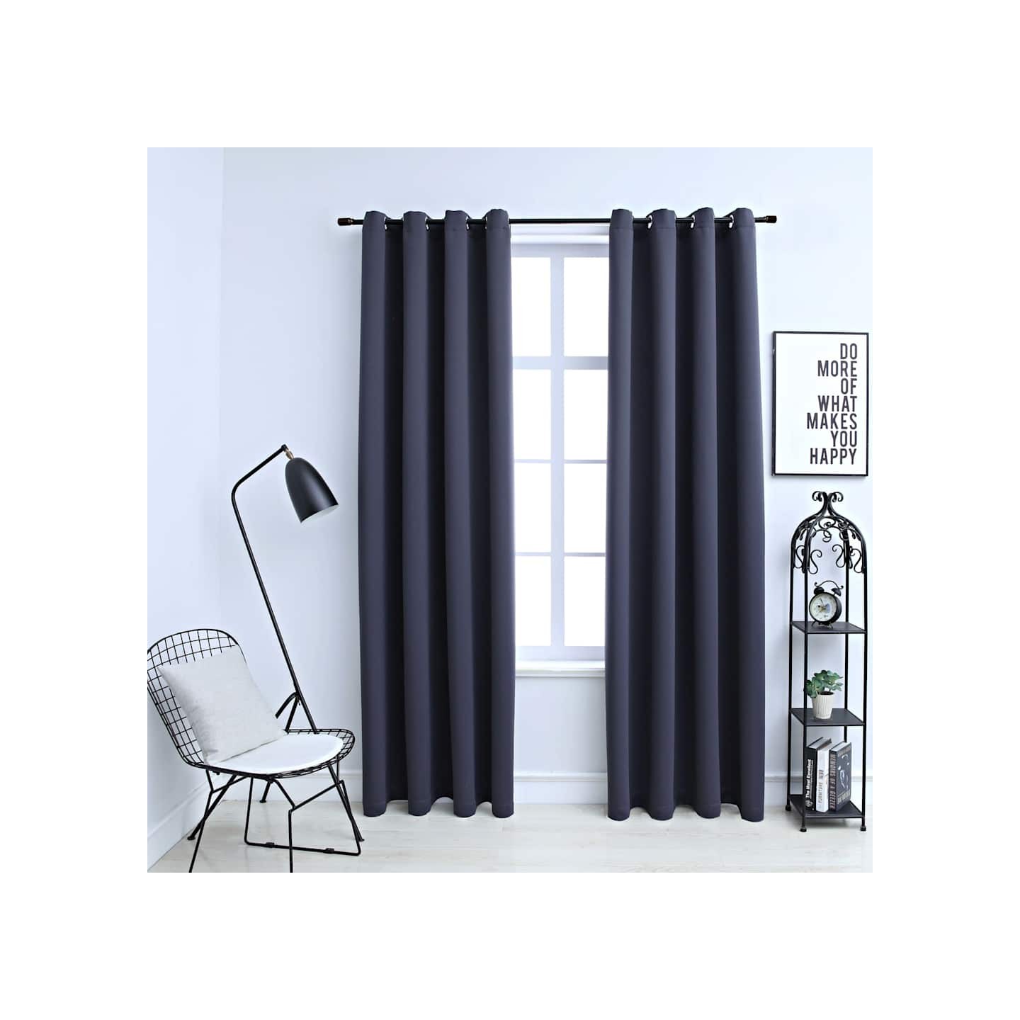 Rideaux occultants avec anneaux Métal 2pcs Anthracite 140x175cm