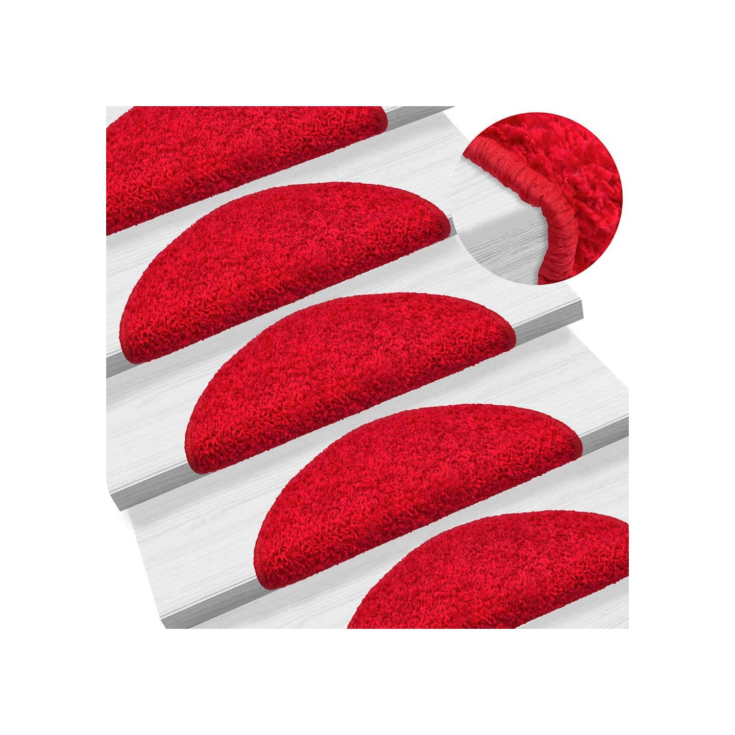 Tapis d'escalier 15 pièces 56 x 17 x 3 cm Rouge Demi-rond