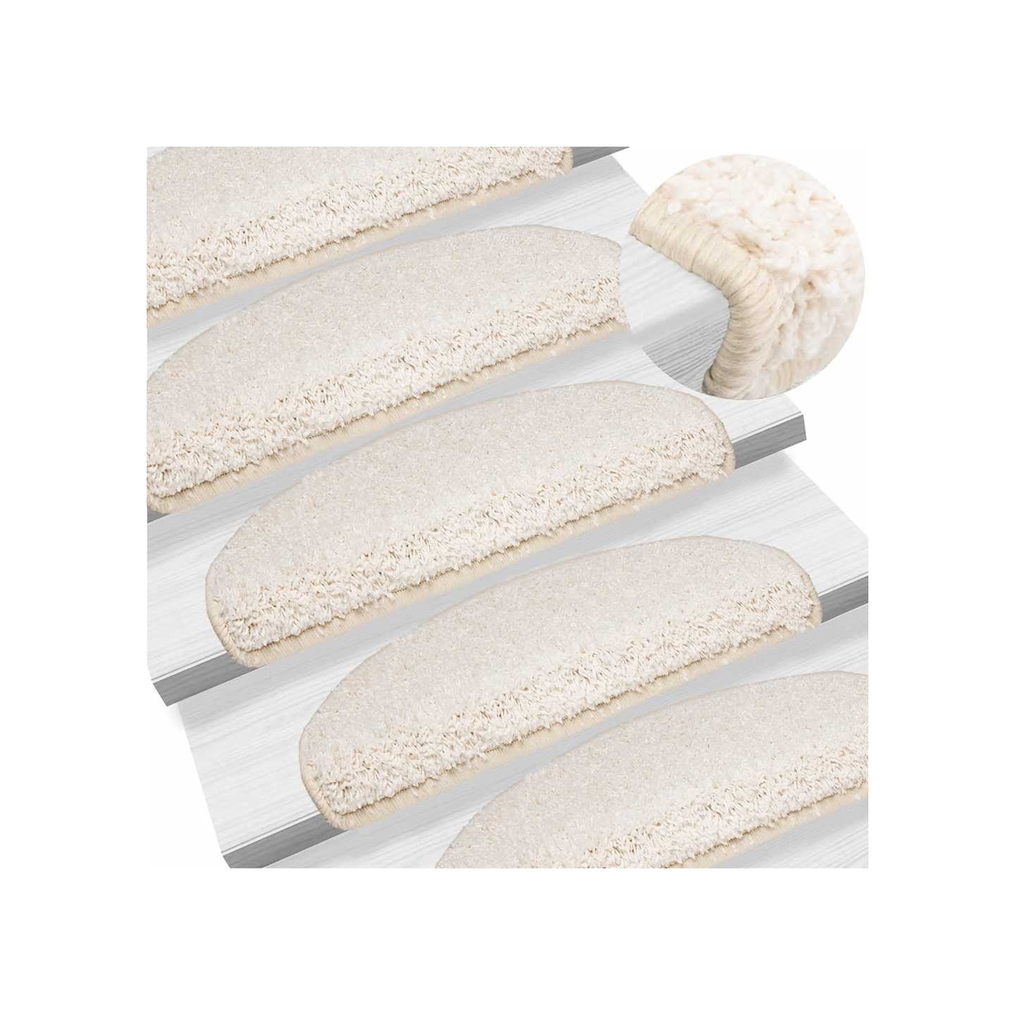 Tapis d'escalier 15 pièces 65 x 21 x 4 cm Blanc Demi-rond Grand