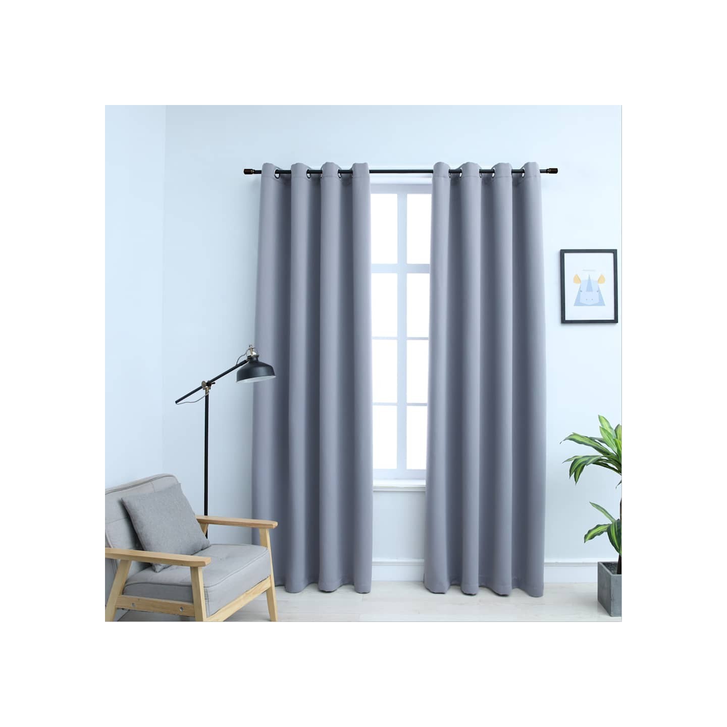 Rideaux occultants avec anneaux en métal 2 pcs Gris 140x175 cm
