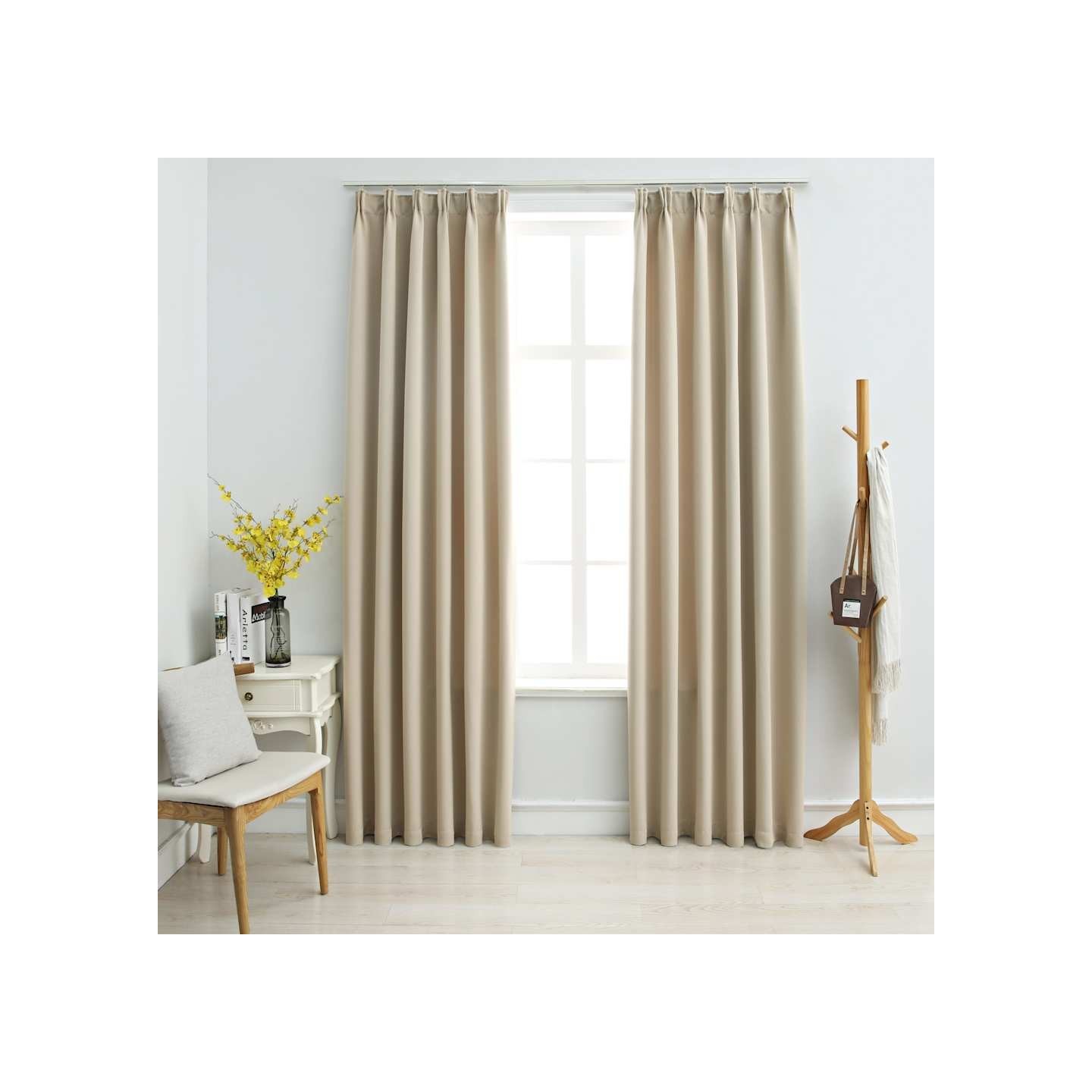 Rideaux occultants avec crochets 2 pcs Beige 140x175 cm