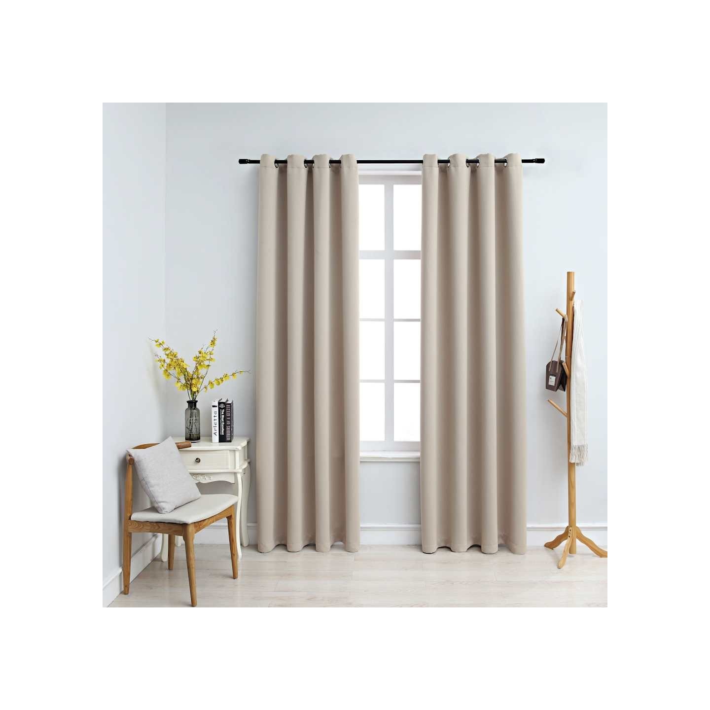 Rideaux occultants avec anneaux en métal 2 pcs Beige 140x175 cm