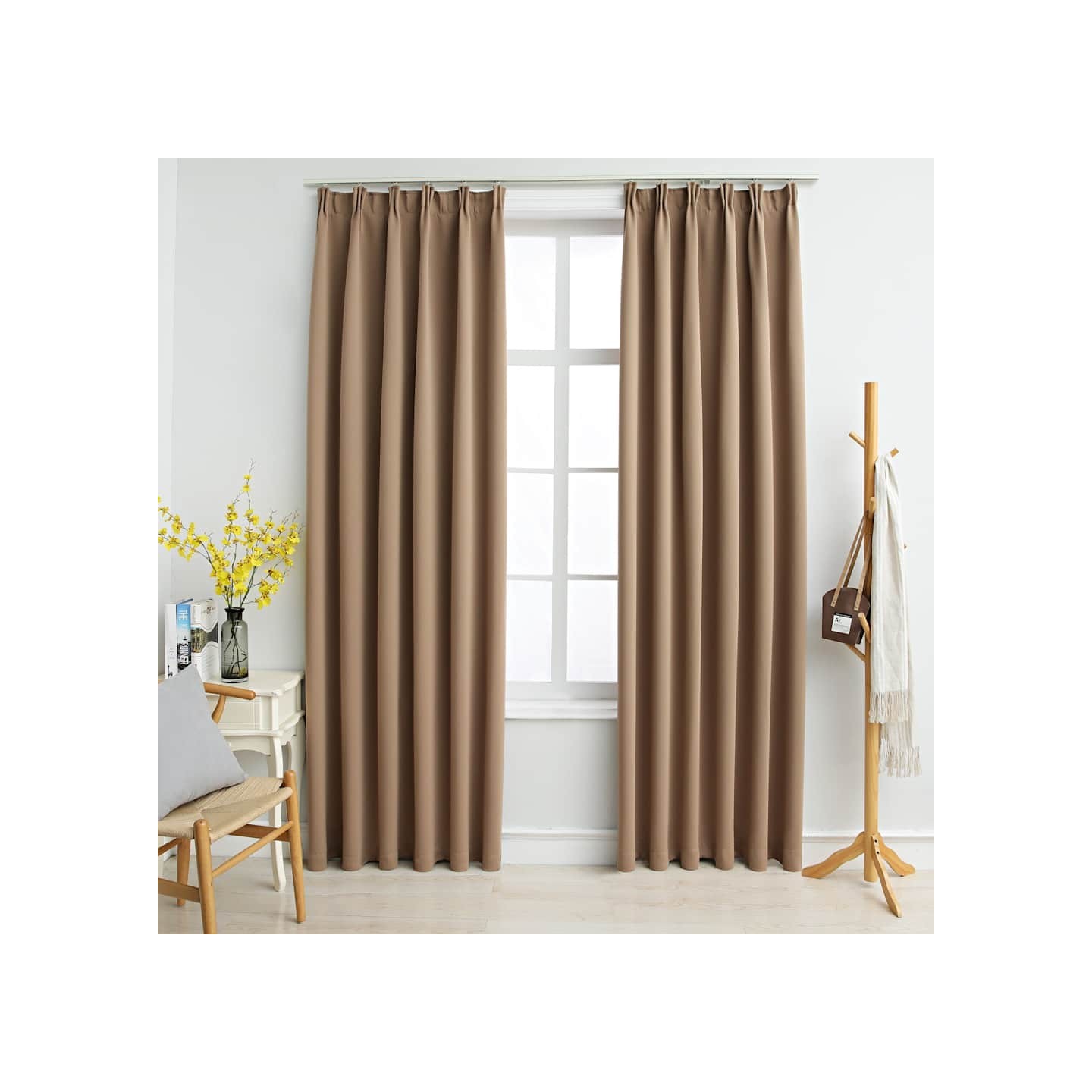 Rideaux occultants avec crochets 2 pcs Taupe 140x175 cm