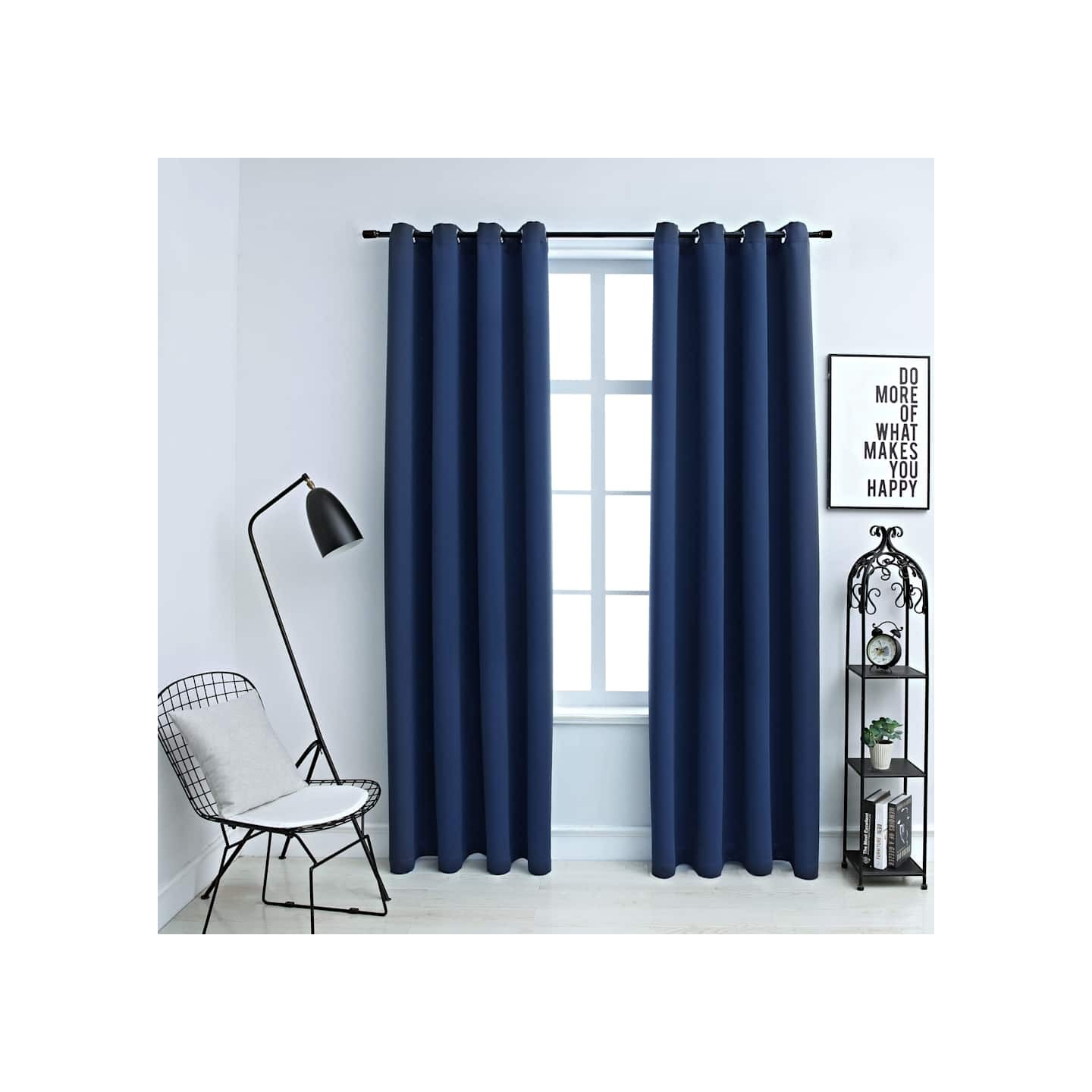 Rideaux occultants avec anneaux en métal 2 pcs Bleu 140x175 cm