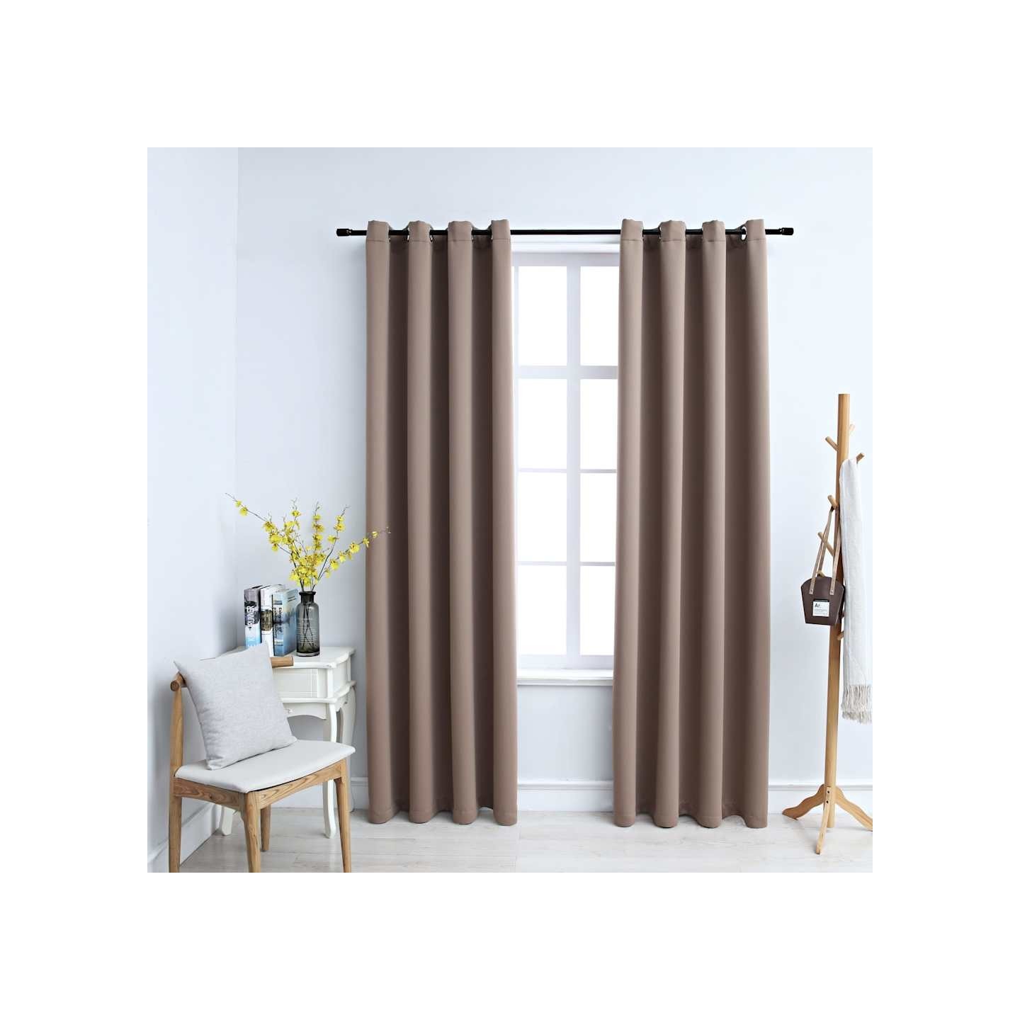 Rideaux occultants avec anneaux en métal 2 pcs Taupe 140x225 cm