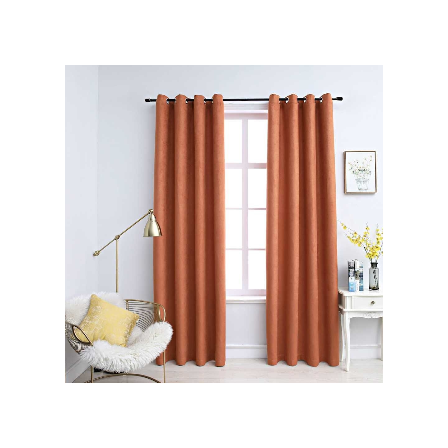 Rideaux occultants et anneaux en métal 2 pcs Rouille 140x245 cm