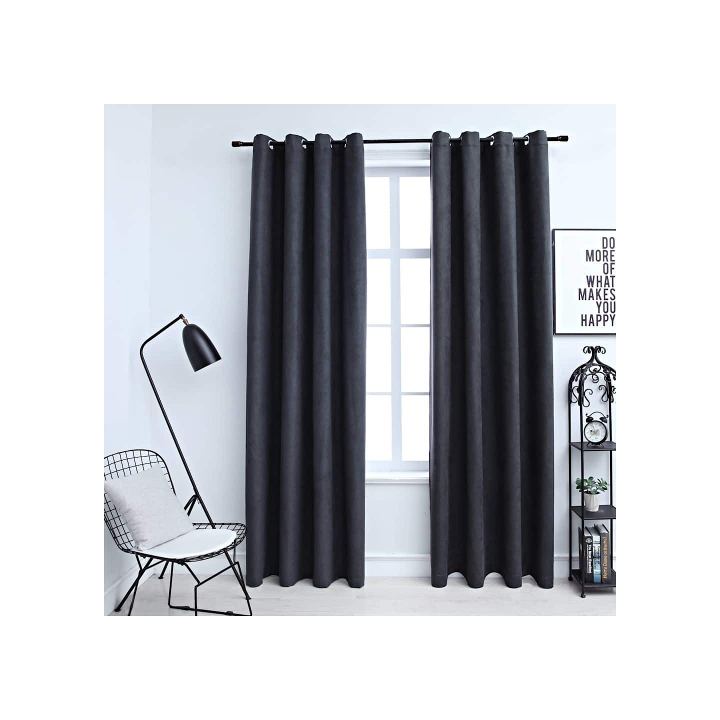 Rideaux occultants avec anneaux Métal 2pcs Anthracite 140x225cm