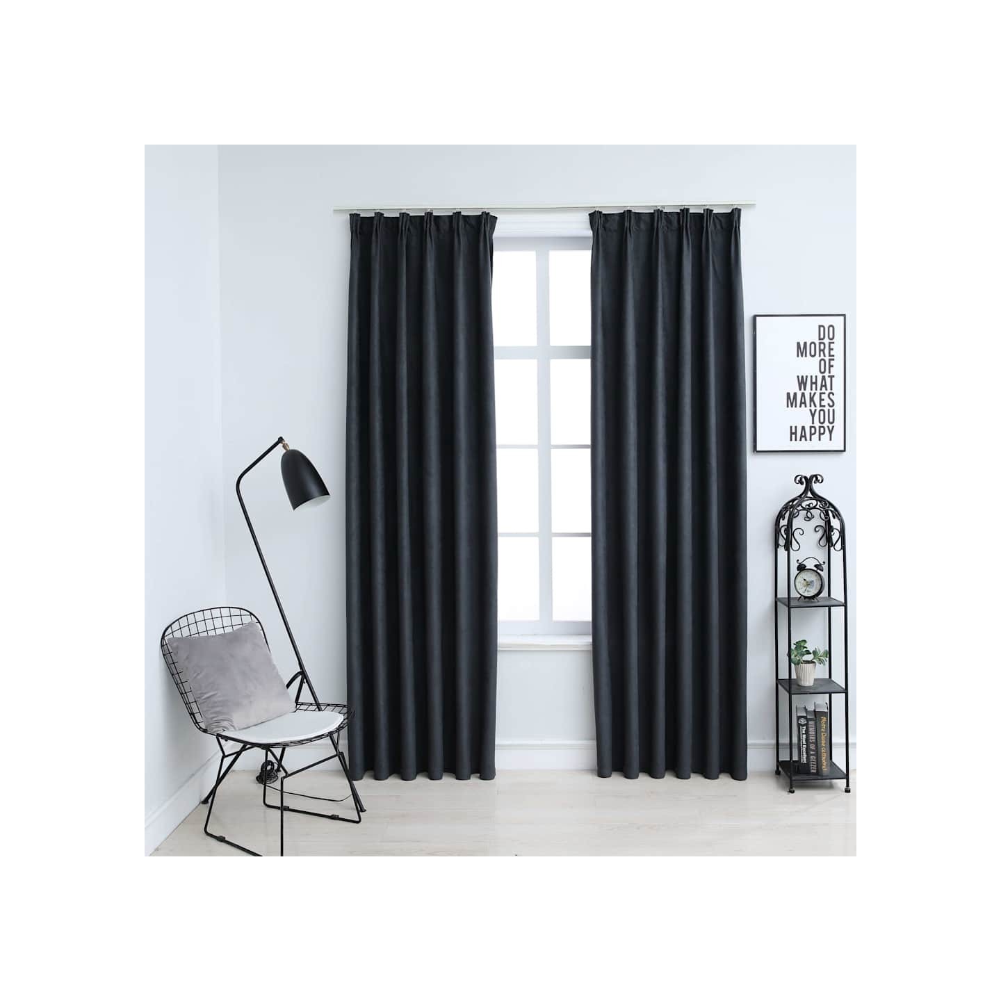 Rideaux occultants avec crochets 2 pcs Anthracite 140x175 cm