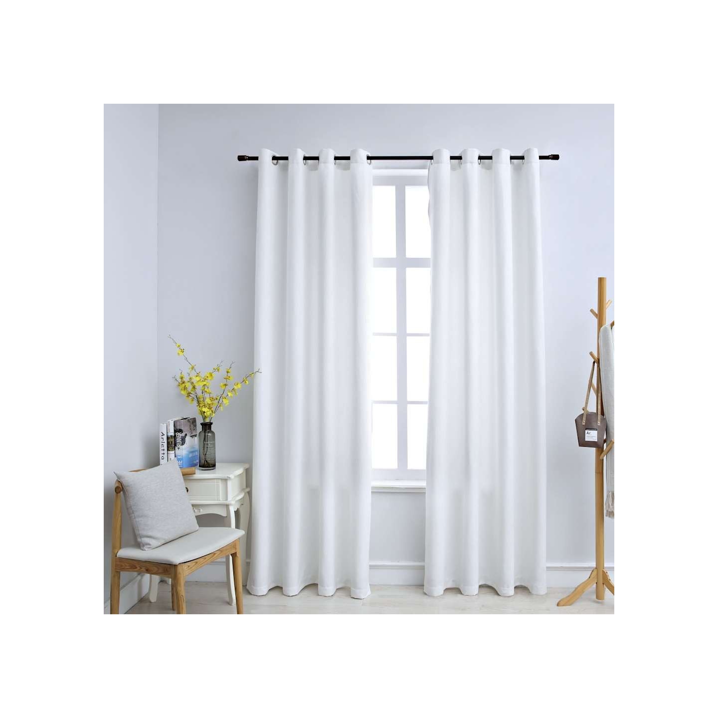 Rideau occultant et anneaux en métal 2pcs Blanc cassé 140x245cm