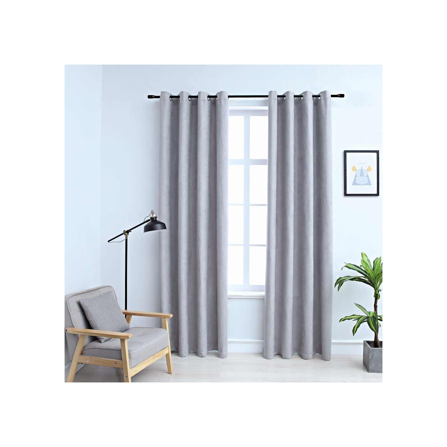 Rideaux occultants avec anneaux en métal 2 pcs Gris 140x245 cm