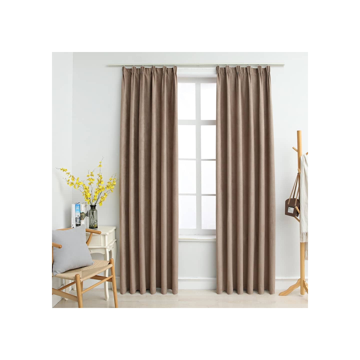 Rideaux occultants avec crochets 2 pcs Taupe 140x225 cm