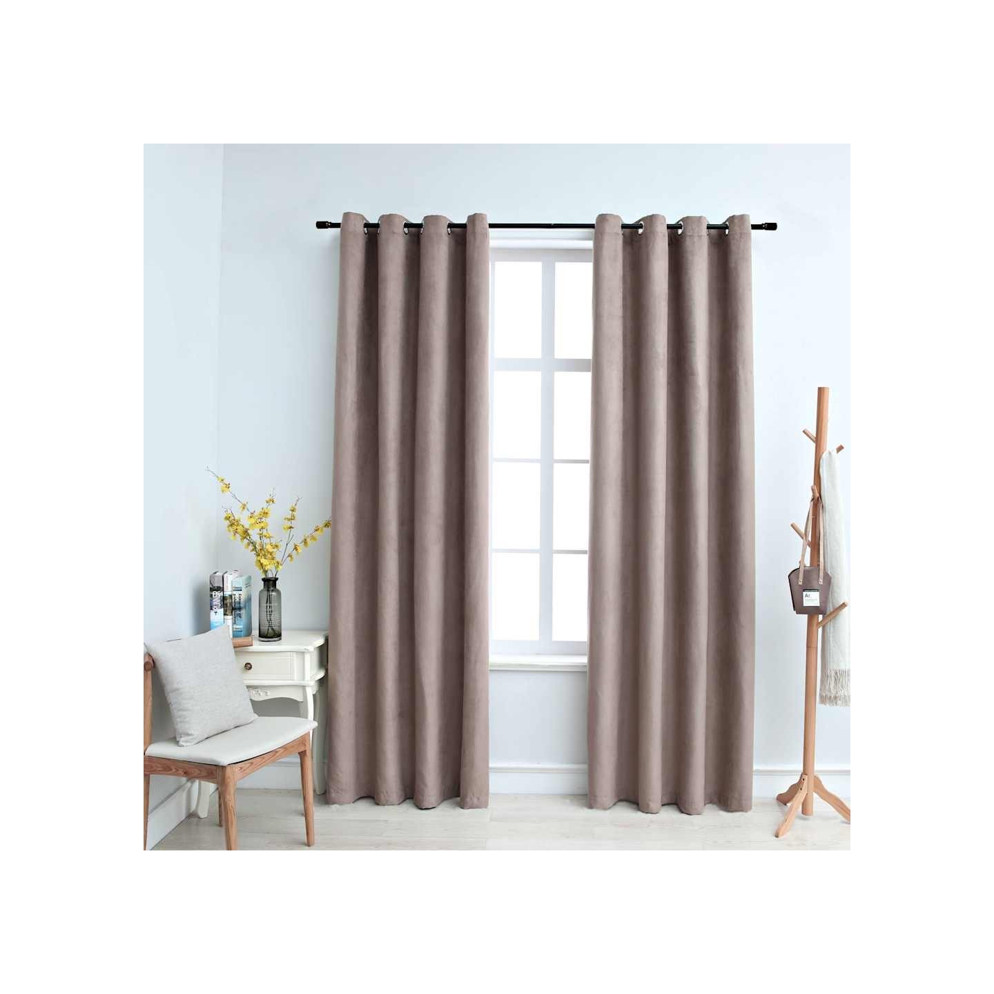 Rideaux occultants avec anneaux en métal 2 pcs Taupe 140x175 cm